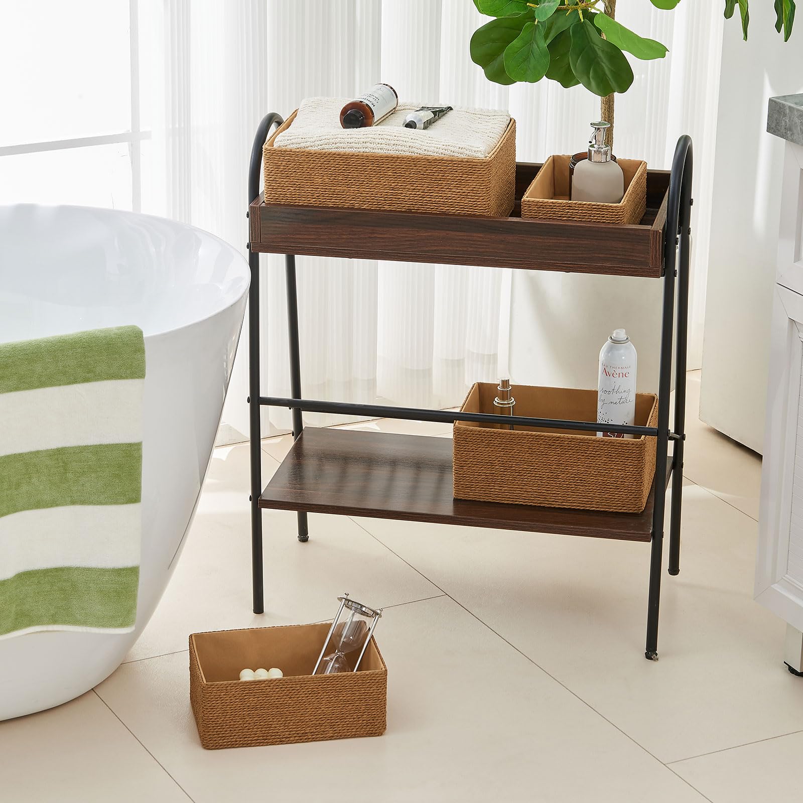 PROLAND Recycled Wicker Storage Basket Set of 4 - Eco-Friendly Paper Rope Organizing Bins for Shelves, Cupboards & Drawers - Perfect for Home, Office & Nursery Organization