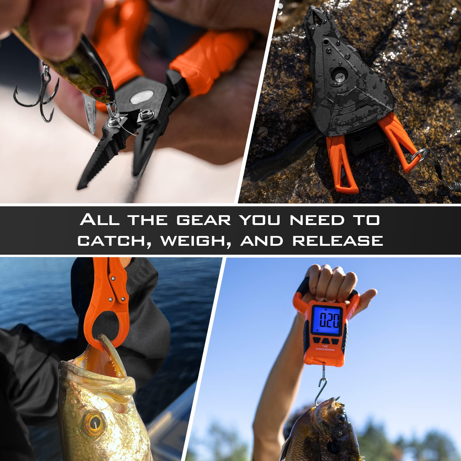 **KastKing Saltwater Resistant Fishing Pliers & Fish Lip Gripper Combo with Rubber Handle, Lanyard, Line Cutter, Hook Remover & Sheath – Durable Fishing Gear for Saltwater, Freshwater & Ice Fishing – Perfect Gift for Anglers & Fishing Enthusiasts**