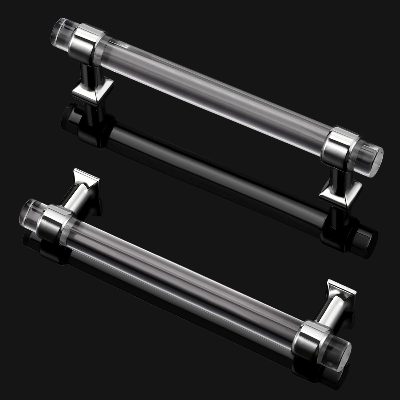 10 Pack 5 Inch Polished Chrome Cabinet Pulls - Zinc Alloy with Clear Acrylic Handles for Kitchen, Bathroom & Bedroom Cabinets - Modern Drawer Pulls for Home Renovation & Furniture Upgrade