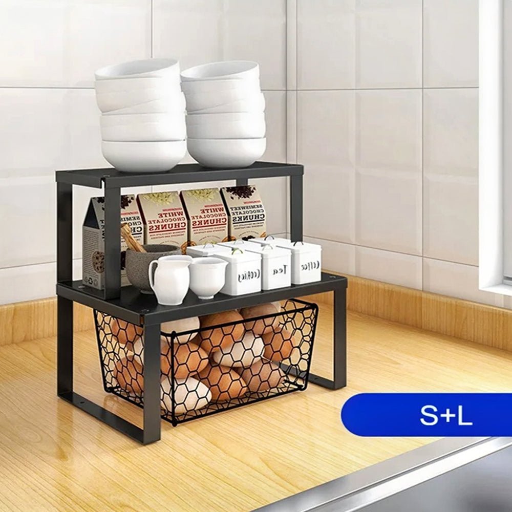 Milo Stackable Kitchen Organizer Rack - Space Saving Storage for Spices, Utensils & Cookware - Perfect for Small Kitchens, Pantries & Countertops