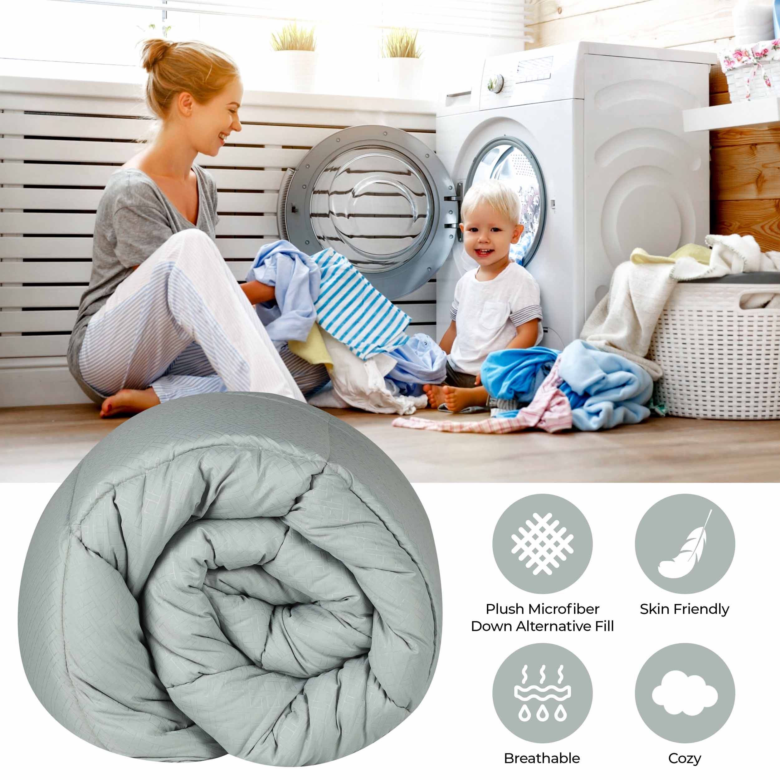 Luxury Basketweave Plush Down Alternative Comforter - Hypoallergenic & Breathable All-Season Bedding for Master Bedroom, Guest Room & Dorm