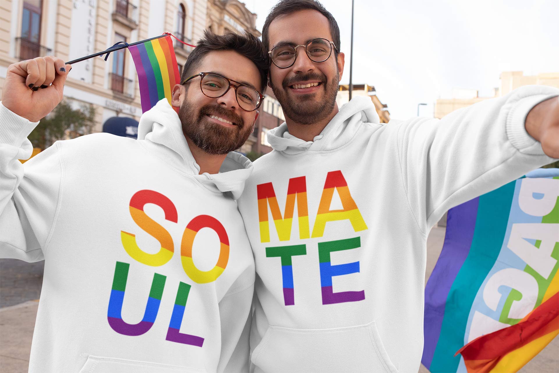ALLNTRENDS Set of 2 Matching Couple Hoodies - Men's Soul Mate Pullover Sweatshirts for Gay Pride, Valentine's Day & Anniversary Gifts - Cozy Unisex Hooded Sweatshirts for Couples Date Night & LGBTQ+ Pride Events
