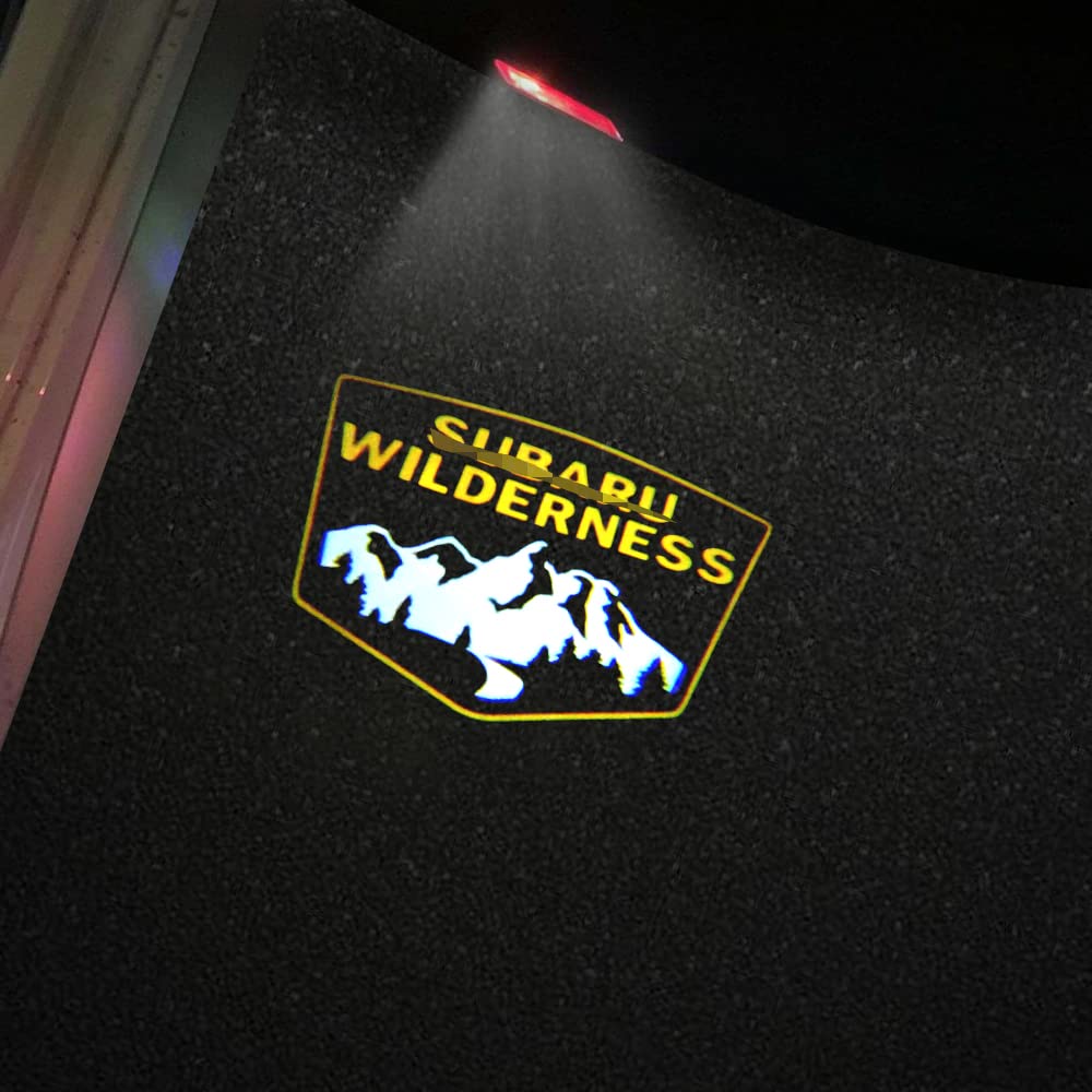 LED Car Door Logo Projector Lights - 2 Pcs Wildness-Yellow Courtesy Welcome Puddle Lamps for Subaru Forester Outback Legacy Ascent - Enhance Your Vehicle's Style & Safety for Night Parking, Driveway Entry, and Outdoor Adventures
