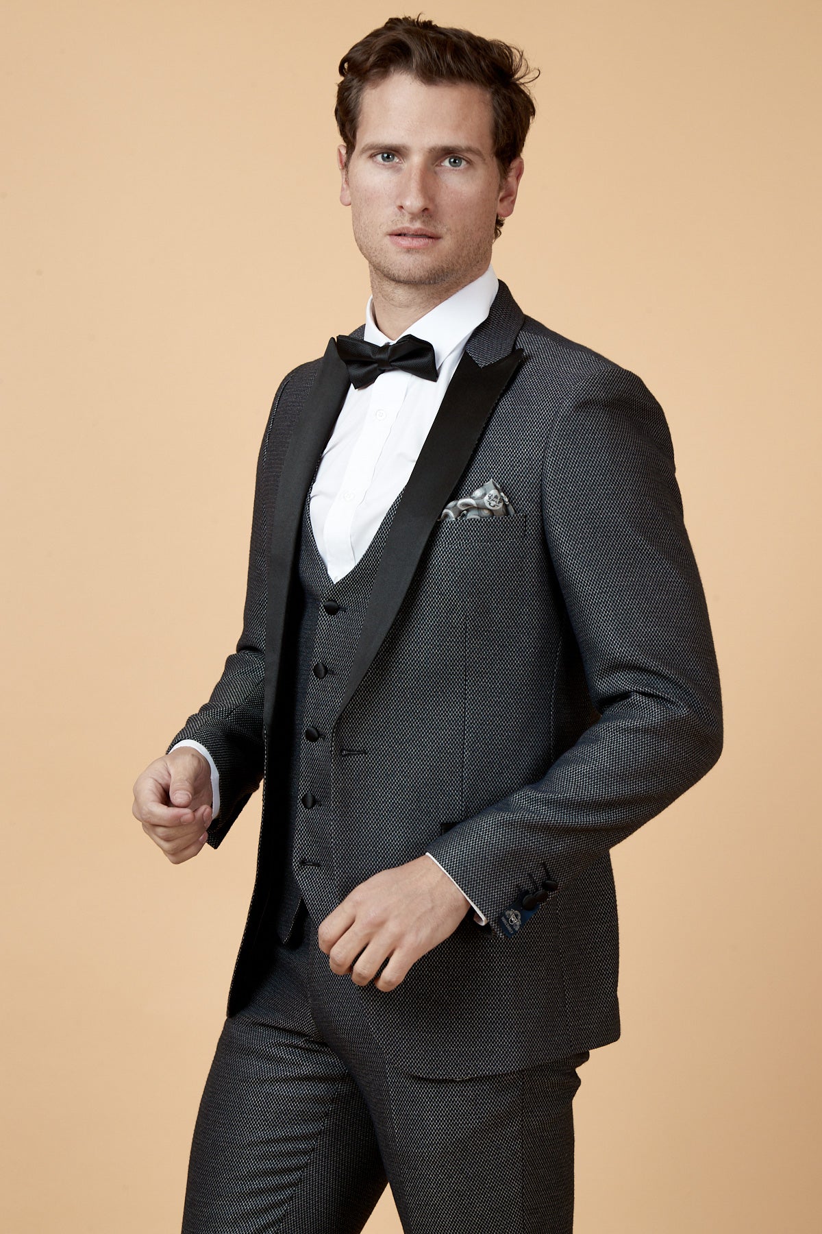 SPENCER Men's Charcoal Grey Tuxedo Lapel Blazer - Formal Wedding & Business Suit Jacket for Special Occasions