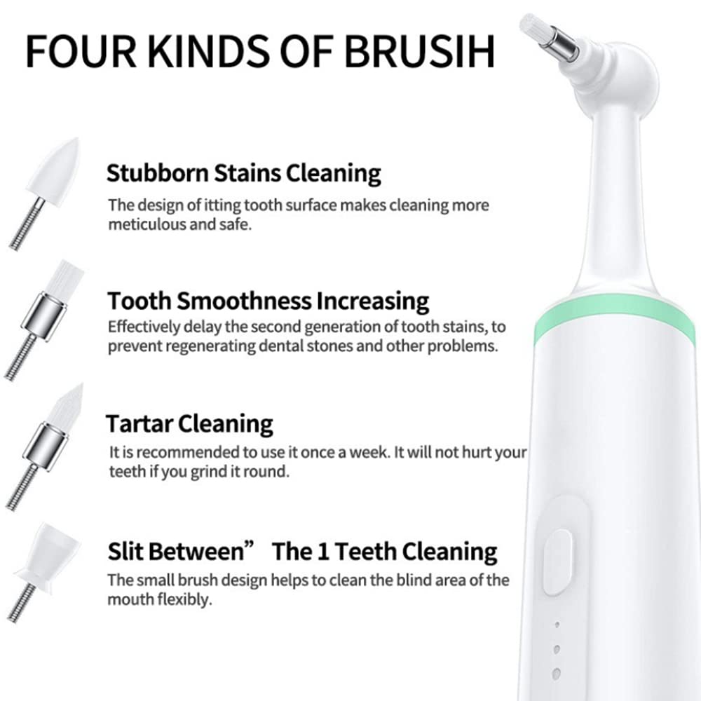 Electric Tooth Polisher & Stain Remover - Professional Teeth Whitening Kit with 4 Polishing Heads for Plaque, Tartar & Yellow Teeth - Safe for Humans & Pets - Perfect for Home Dental Care & Oral Hygiene (Green)