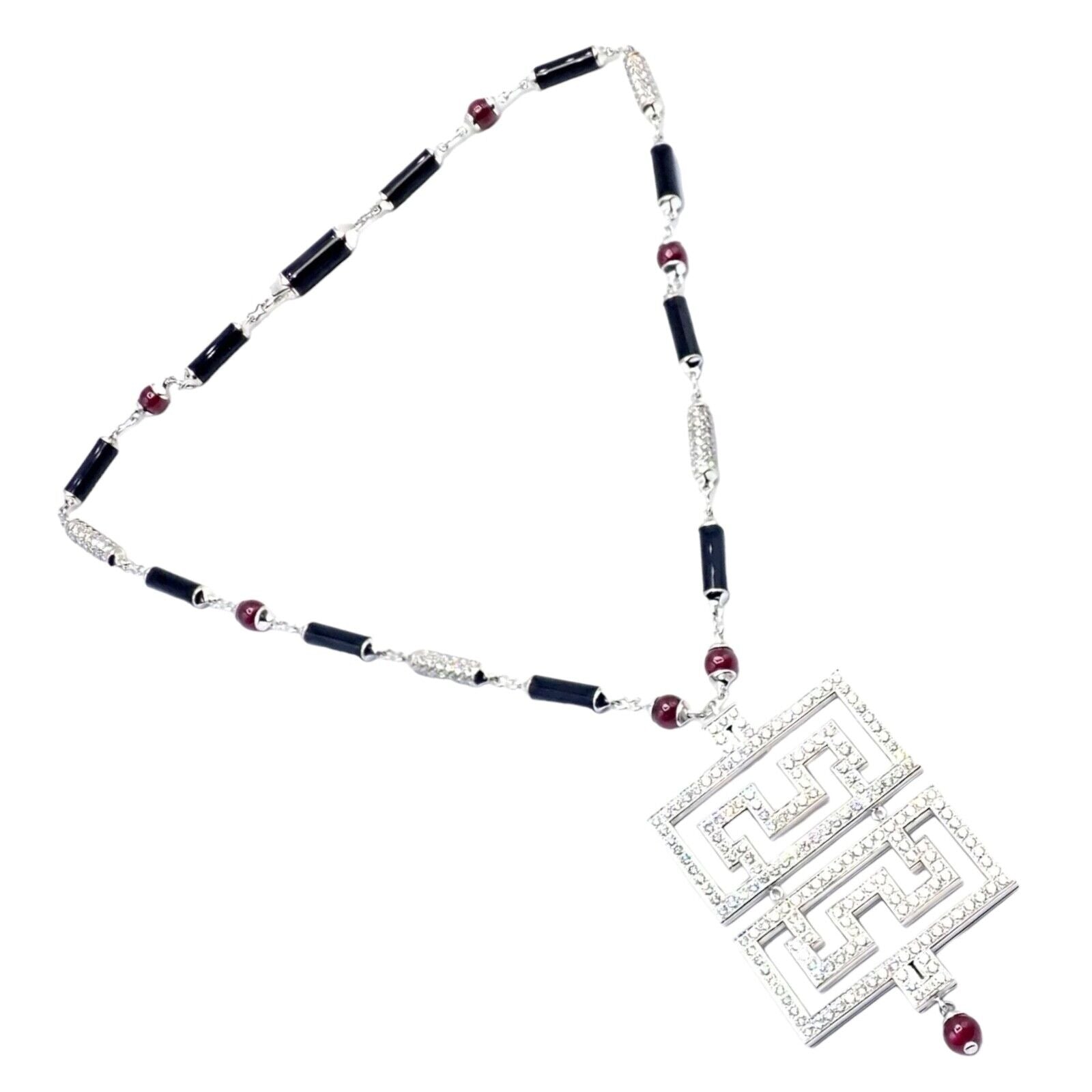 Cartier Le Baiser Du Dragon 18k White Gold Onyx Ruby Diamond Pendant Necklace - Luxury Jewelry Gift for Women, Perfect for Anniversaries & Special Occasions