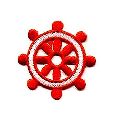 Vintage Red Nautical Ship Wheel Embroidered Iron-On Patch for Jackets, Hats & Bags - Perfect for Sailor Costumes & Marine Decor