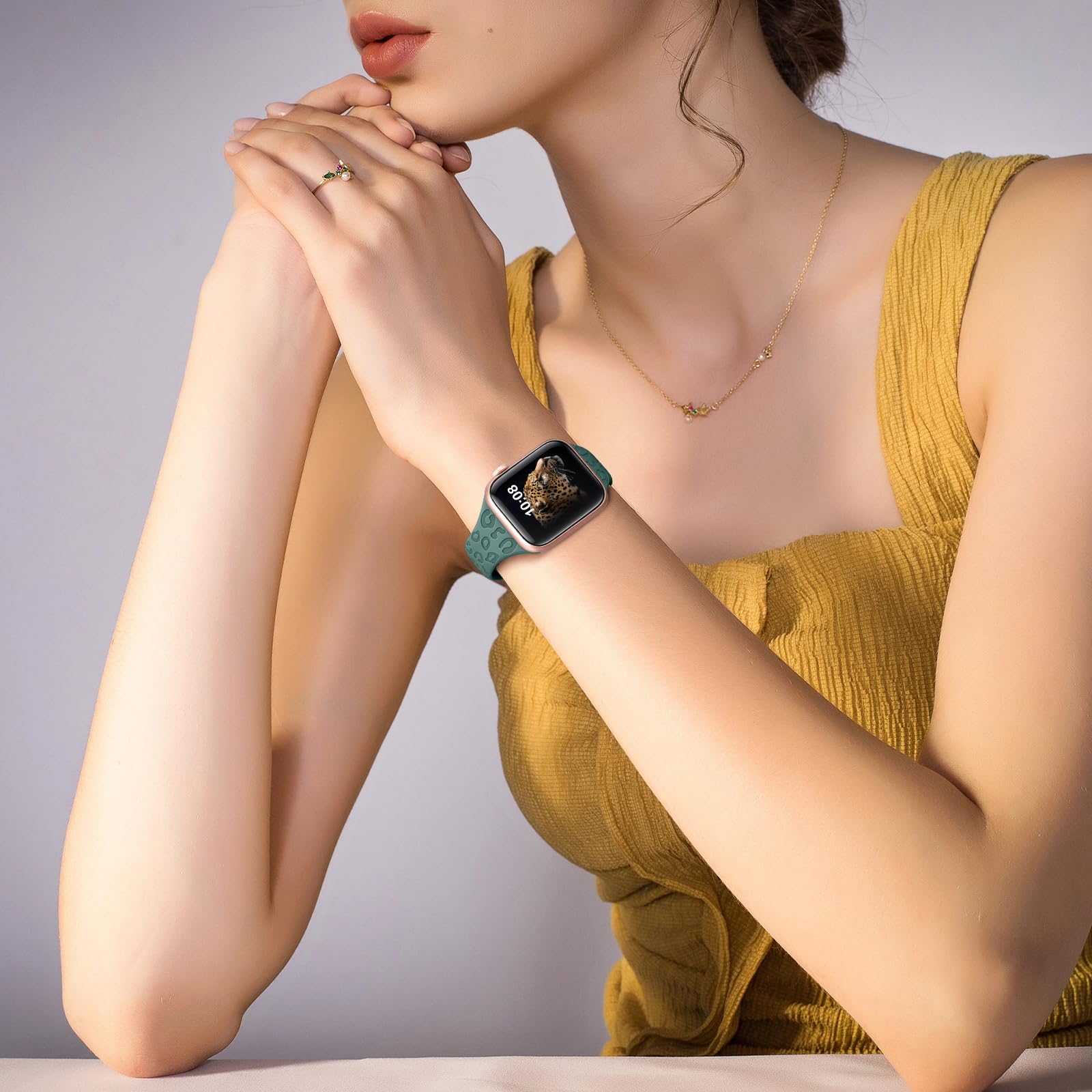 4-Pack Leopard Print Engraved Apple Watch Bands - Compatible with 38mm/40mm/41mm/42mm/44mm/45mm iWatch Series Ultra 2/9/8/7/6/5/4/3/2/1/SE - Slim Sport Wristbands for Women - Perfect for Workouts, Office & Casual Wear