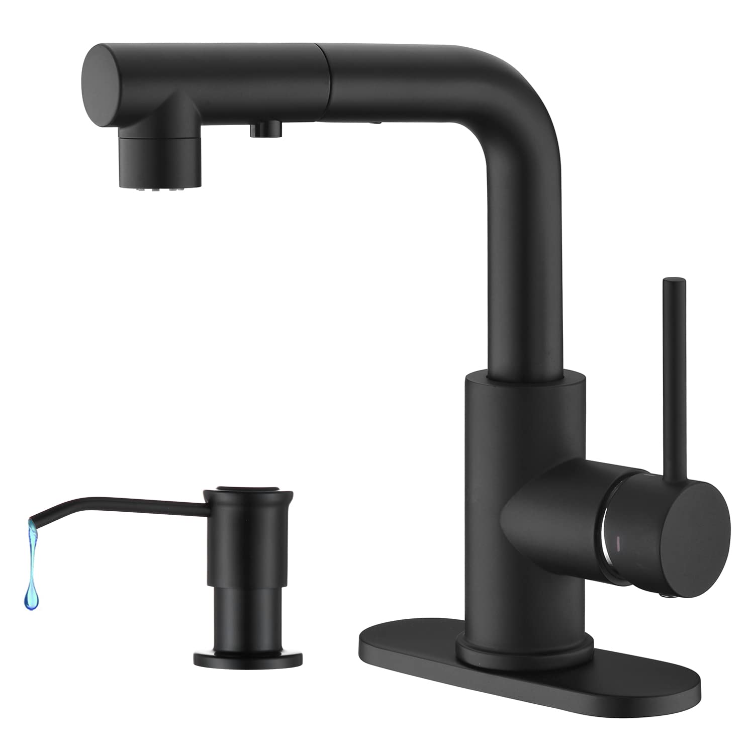 Black Kitchen Faucet with Pull Down Sprayer & Soap Dispenser for Modern Sinks
