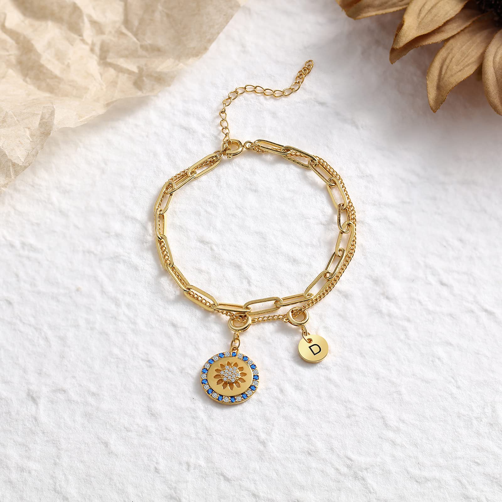 Kaululu Sunflower Charm Bracelet for Women & Teen Girls - Elegant Sunflower Jewelry Gift for Wife, Girlfriend, Mom - Perfect for Anniversaries, Weddings, Birthdays & Friendship - Stylish Floral Fashion Accessory for Everyday Wear & Special Occasions