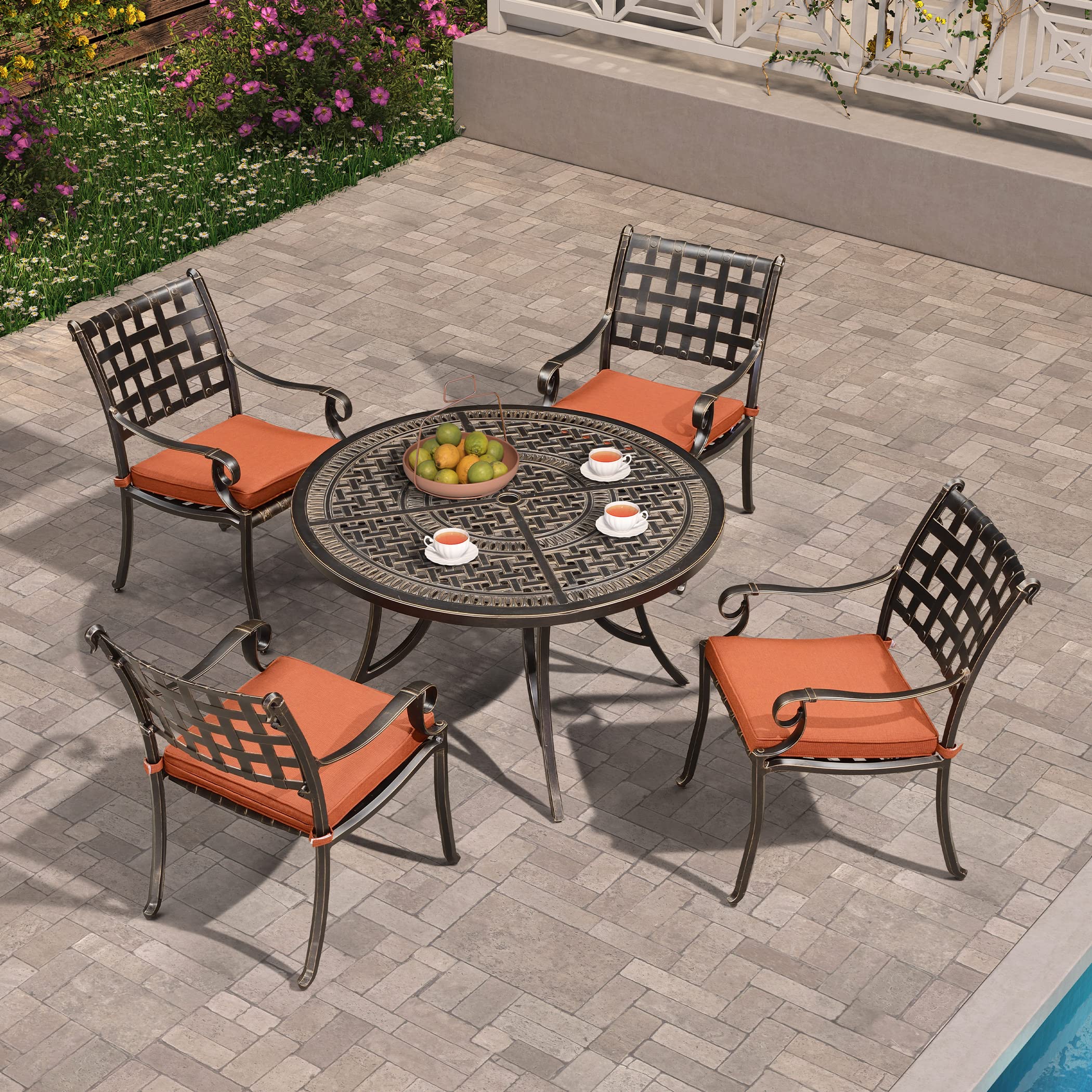 PURPLE LEAF 5-Piece Outdoor Dining Set - Cast Aluminum Patio Furniture with 47