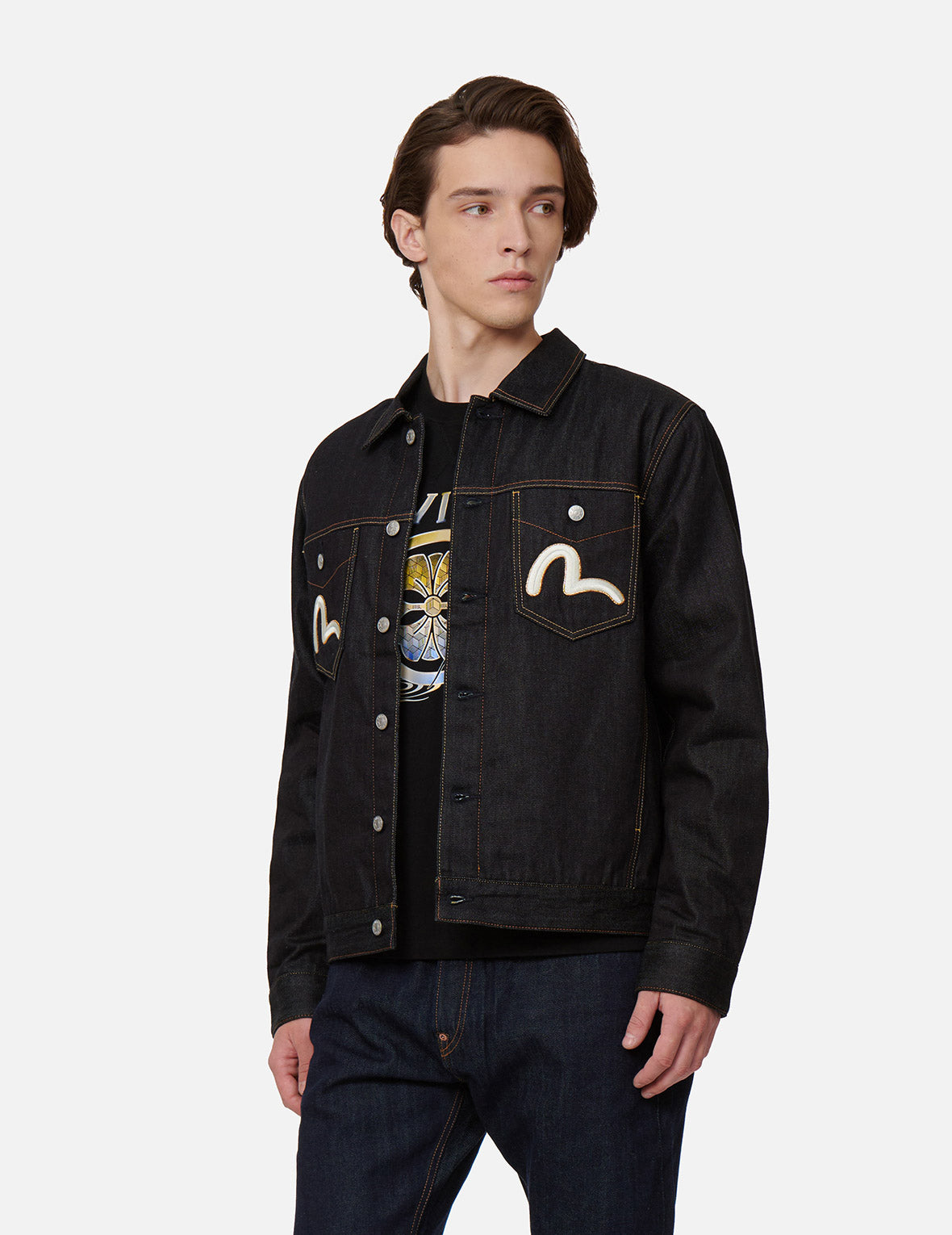 Japanese Koi Fish Pattern Kamon & Logo Embroidered Denim Jacket for Men & Women - Stylish Streetwear & Casual Fashion Outerwear