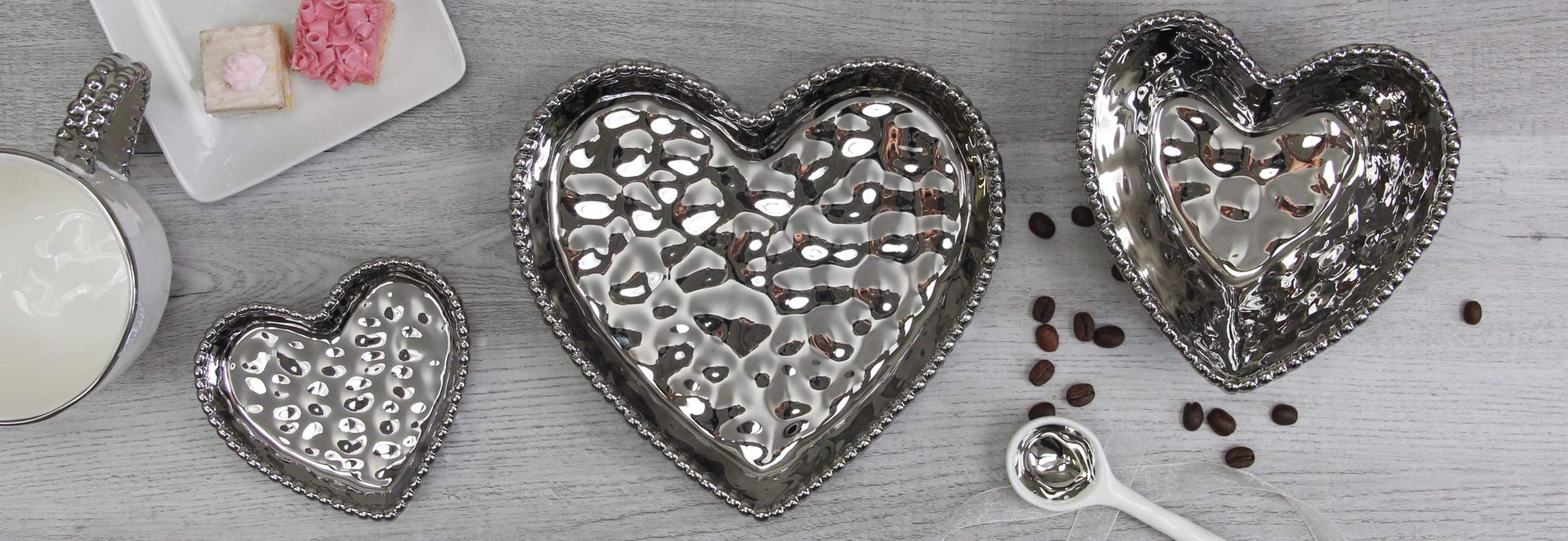 Elegant Small Porcelain Heart Dish in Silver - Perfect for Valentine's Gifts, Wedding Favors & Romantic Home Decor