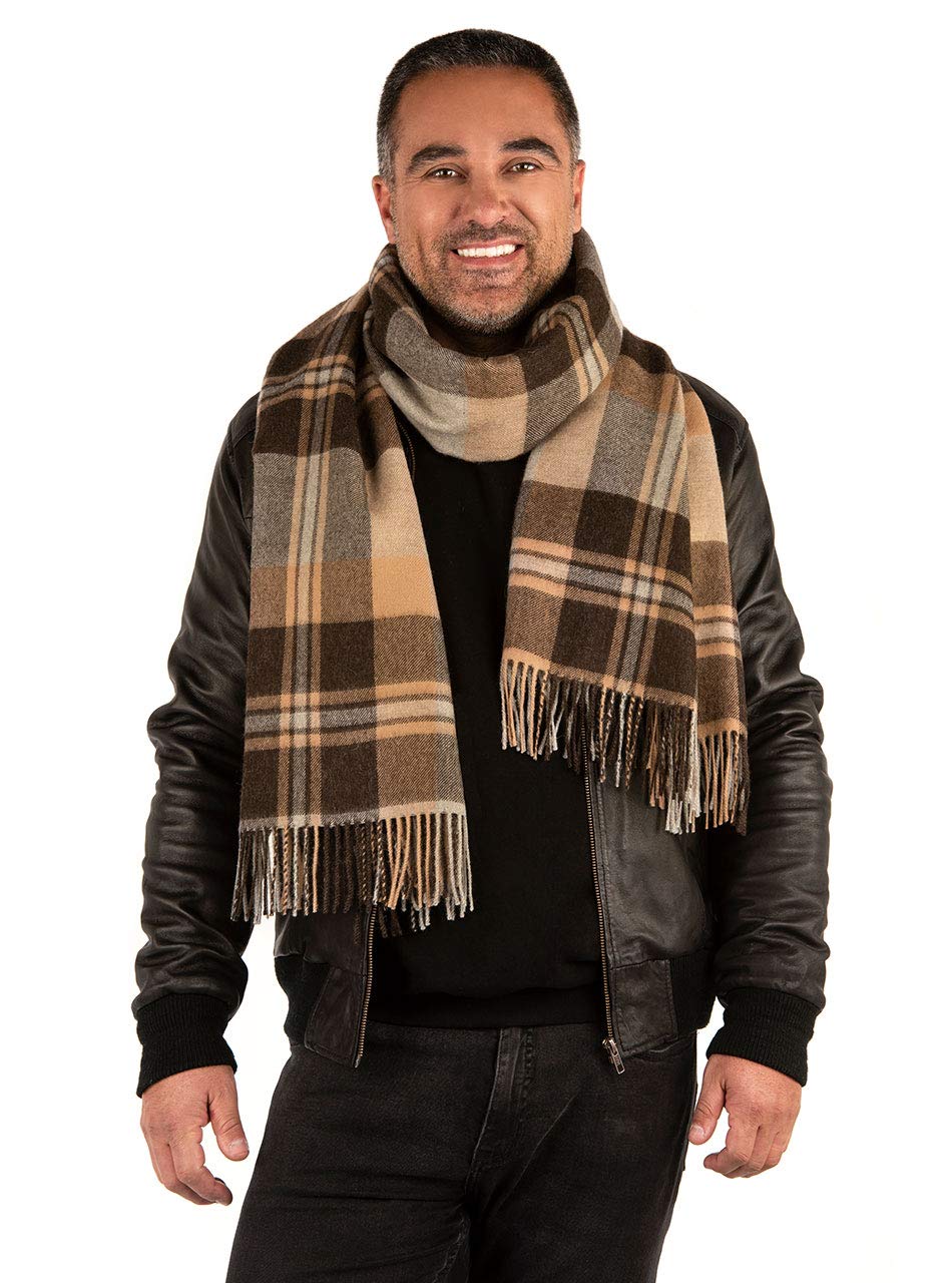 100% Baby Alpaca Wool Oversize Plaid Blanket Scarf - 86
