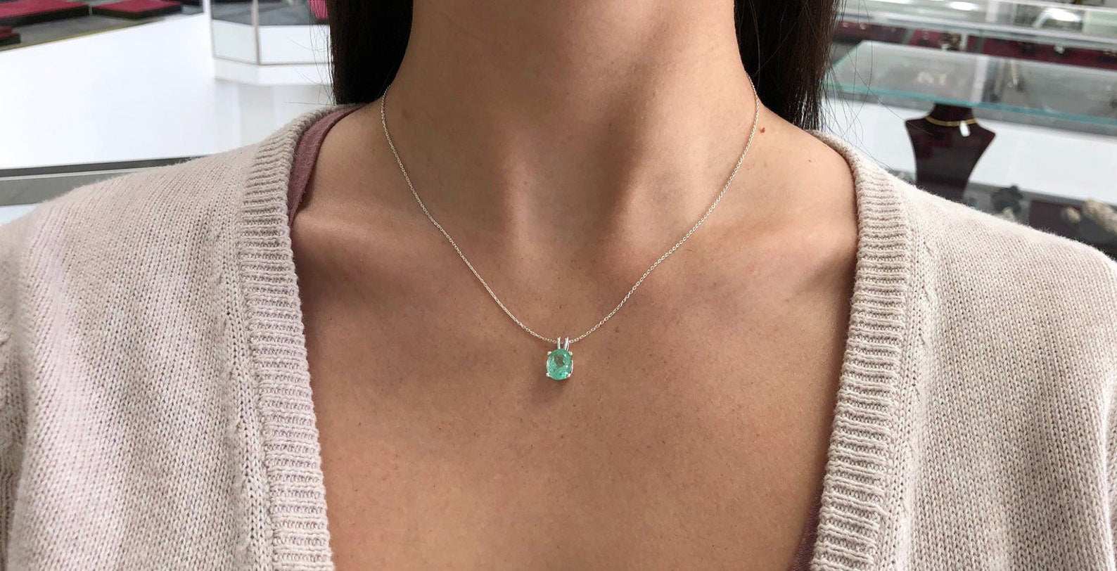 2.50 Carat Oval Emerald Sterling Silver 925 Necklace with 4 Prong Double Bail - Elegant Jewelry for Women, Perfect for Weddings, Anniversaries & Special Occasions