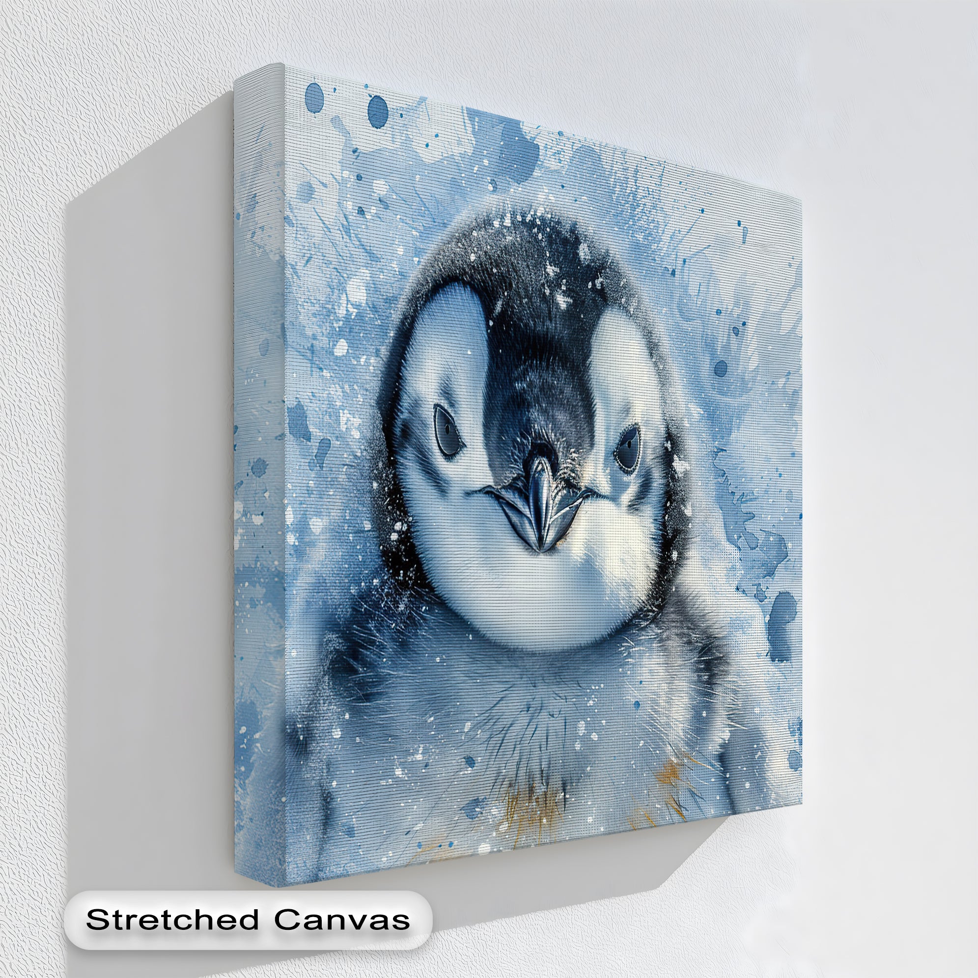 Baby Penguin Splash - Arctic Animal Watercolor Canvas Art Print for Nursery, Kids Room & Home Decor