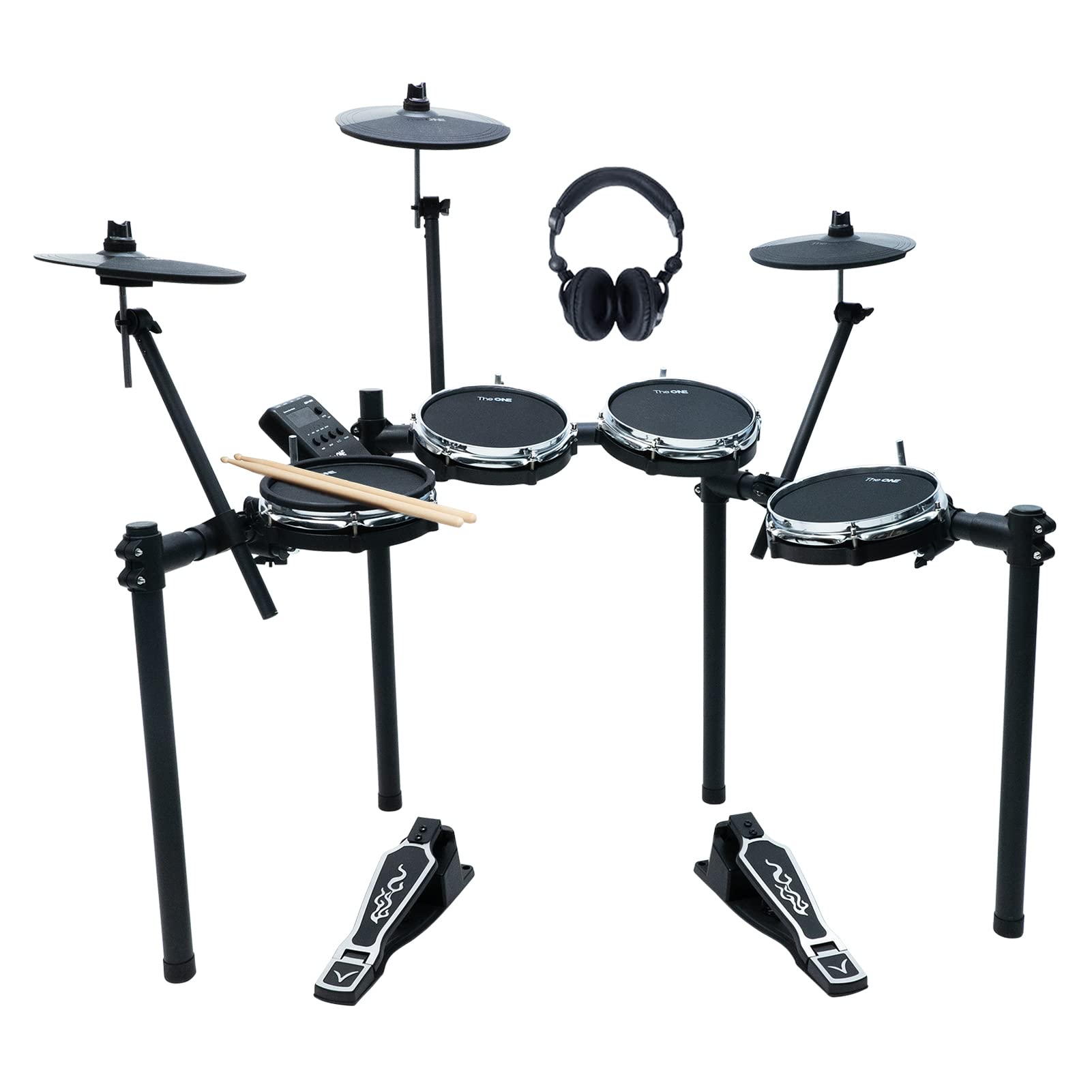 The ONE Electric Drum Kit - Professional Electronic Drum Set for Adults & Kids with 333 Sounds, 4 Mesh Pads, 2 Pedals, Headphones & Drum Sticks - Bluetooth/USB MIDI/AUX Connectivity - Perfect for Home Practice, Studio Recording & Music Education