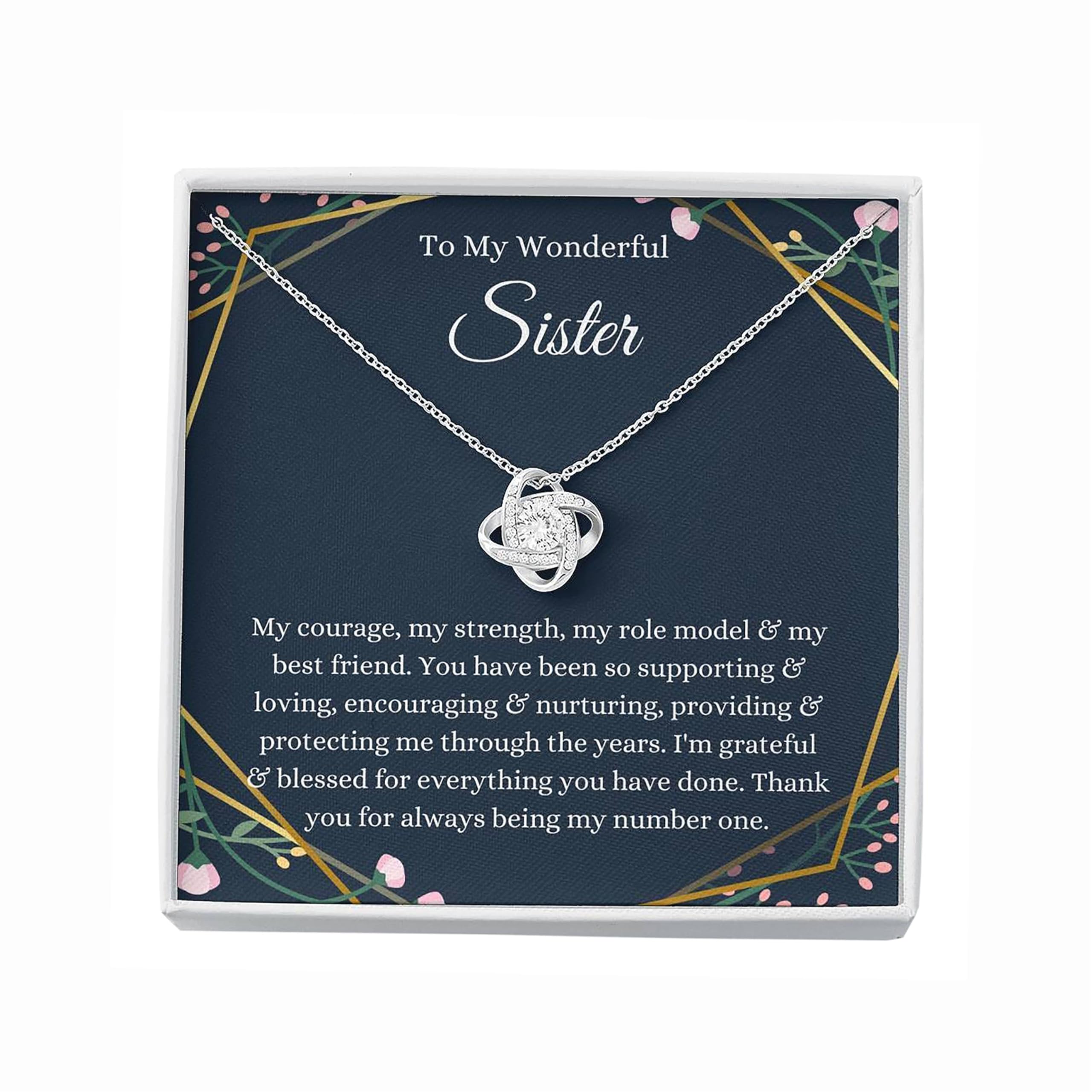 Handmade Personalized Love Knot Necklace - Custom Message Card Jewelry Gift for Sister (White/Gold, Adjustable Size) | Birthday, Christmas & Special Occasion Present for Little/Big Sister