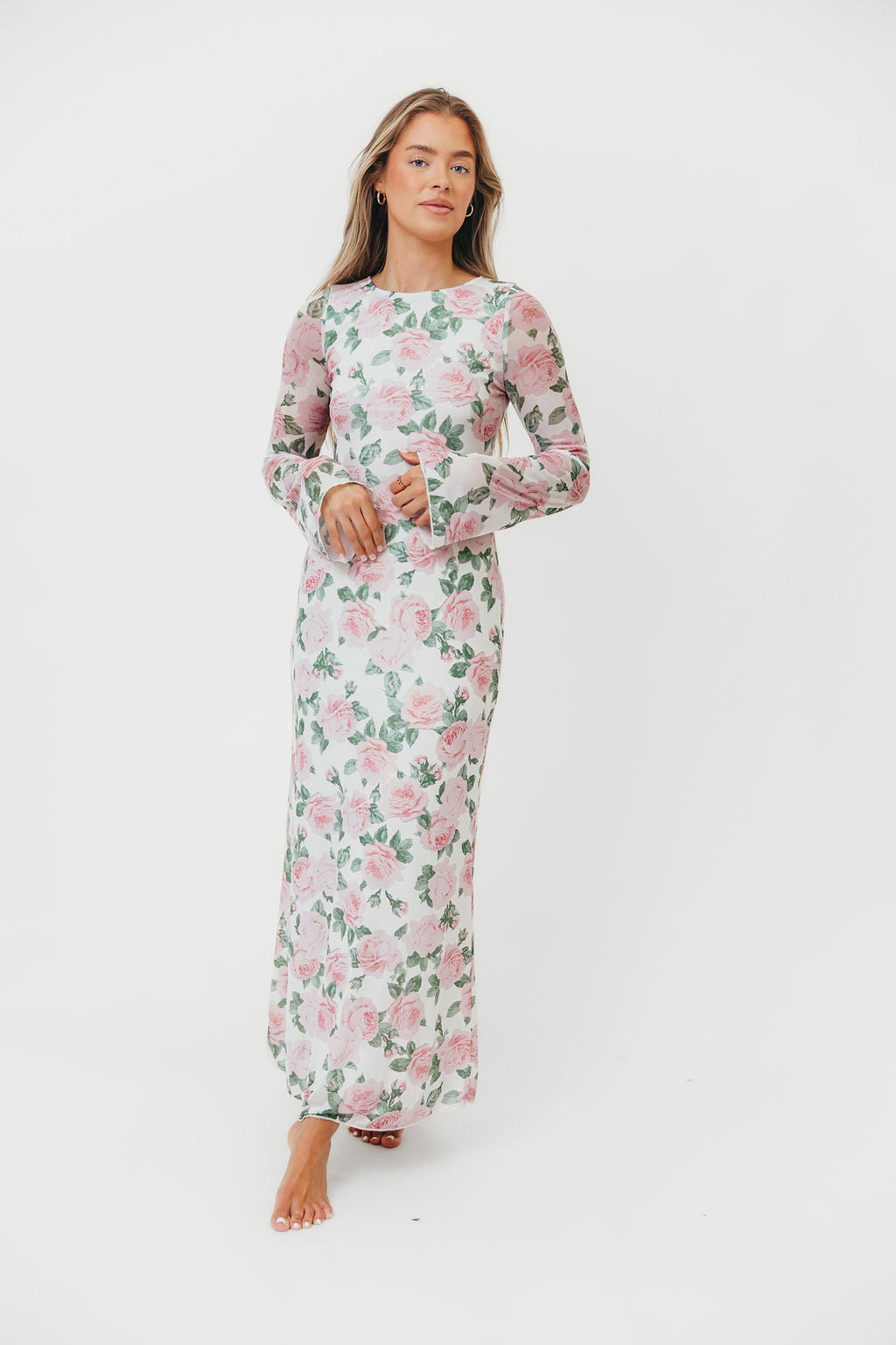 Leeland Floral Print Bell Sleeve Maxi Dress - Light Pink Summer Dress for Women, Beach Wedding Guest Outfit, Boho Chic Party Dress