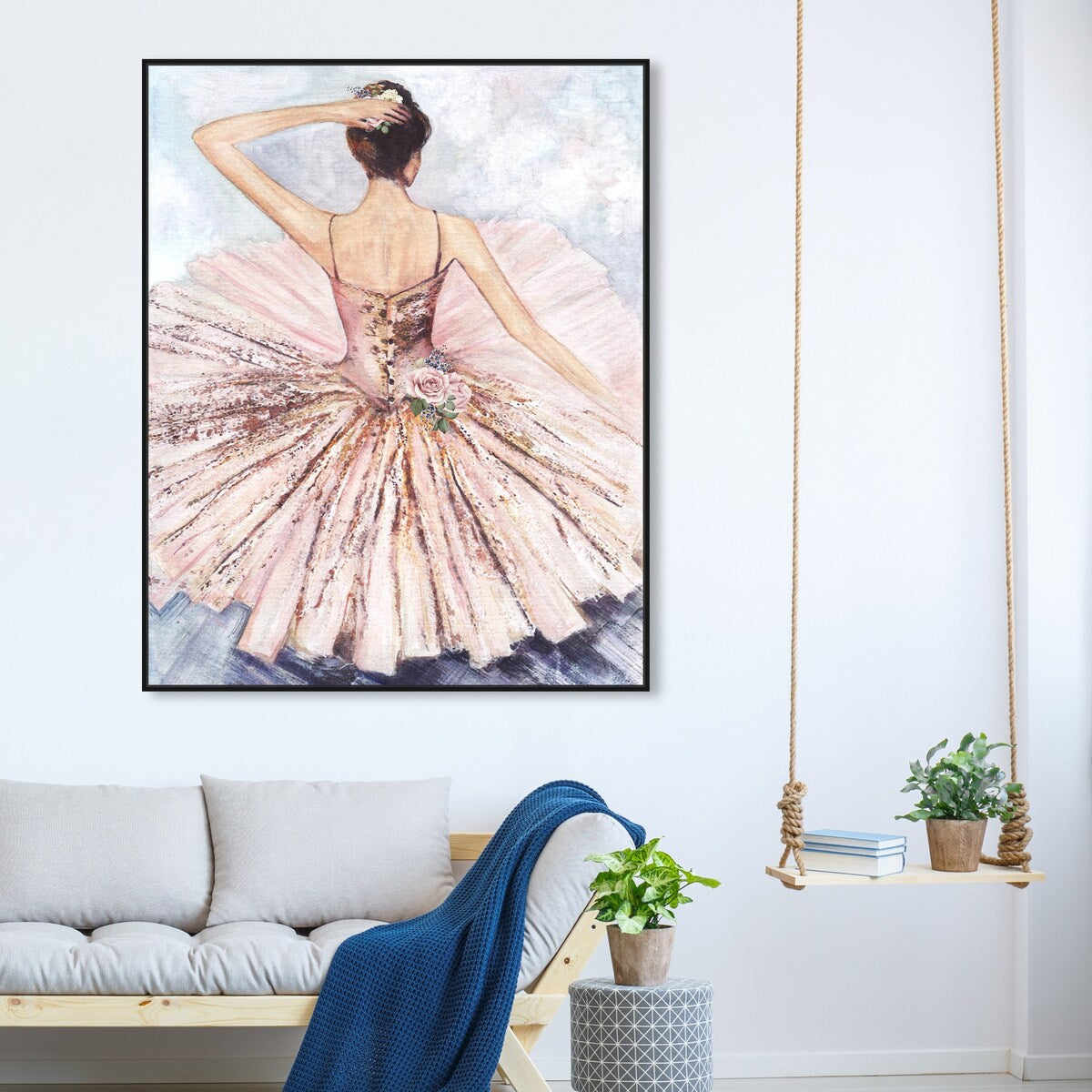 Ballet Dancer Tutu Glam Pink Roses Framed Canvas Wall Art Print - Elegant Ballet Inspired Home Decor for Living Room, Bedroom & Nursery - Perfect Gift for Dancers & Art Lovers