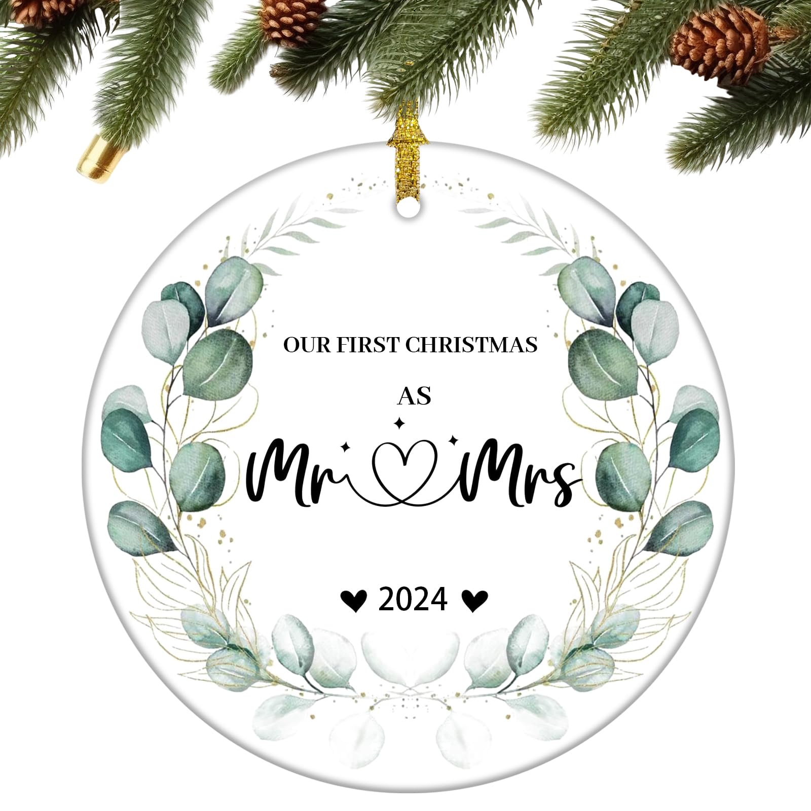 2024 Mr & Mrs Ceramic Wedding Ornament - 3.5