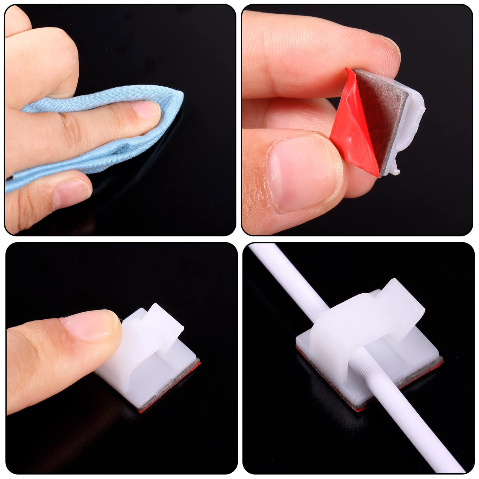 100-Pack Blulu Adhesive Cable Clips - Heavy Duty Wire Organizers for Home & Office, Outdoor String Light Hooks, Cord Management Solution (Perfect for Christmas Decorations, Garage Organization & Desk Cable Management)