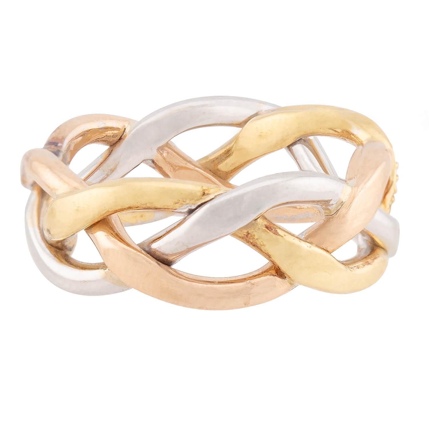 18k Mixed Metal Diamond Braided Band Ring - Elegant Stackable Jewelry for Women, Perfect for Weddings, Anniversaries & Everyday Luxury
