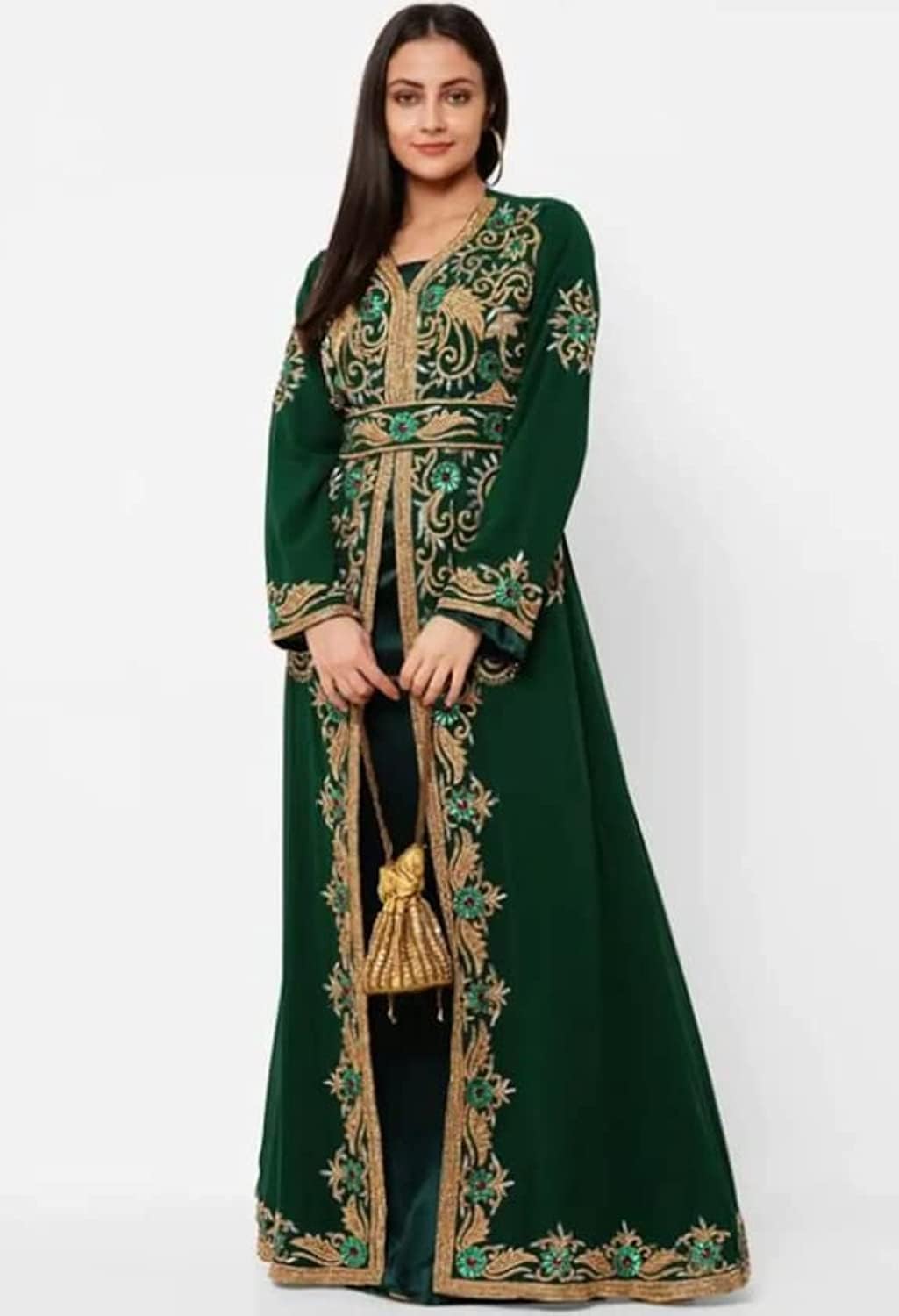 Elegant Women's Kaftan Dress - Georgette Abaya Dubai Moroccan Hand-Beaded Caftan Farasha Jalabiya Arabic Evening Gown by ZARDOZI Art | Perfect for Weddings, Parties & Special Occasions