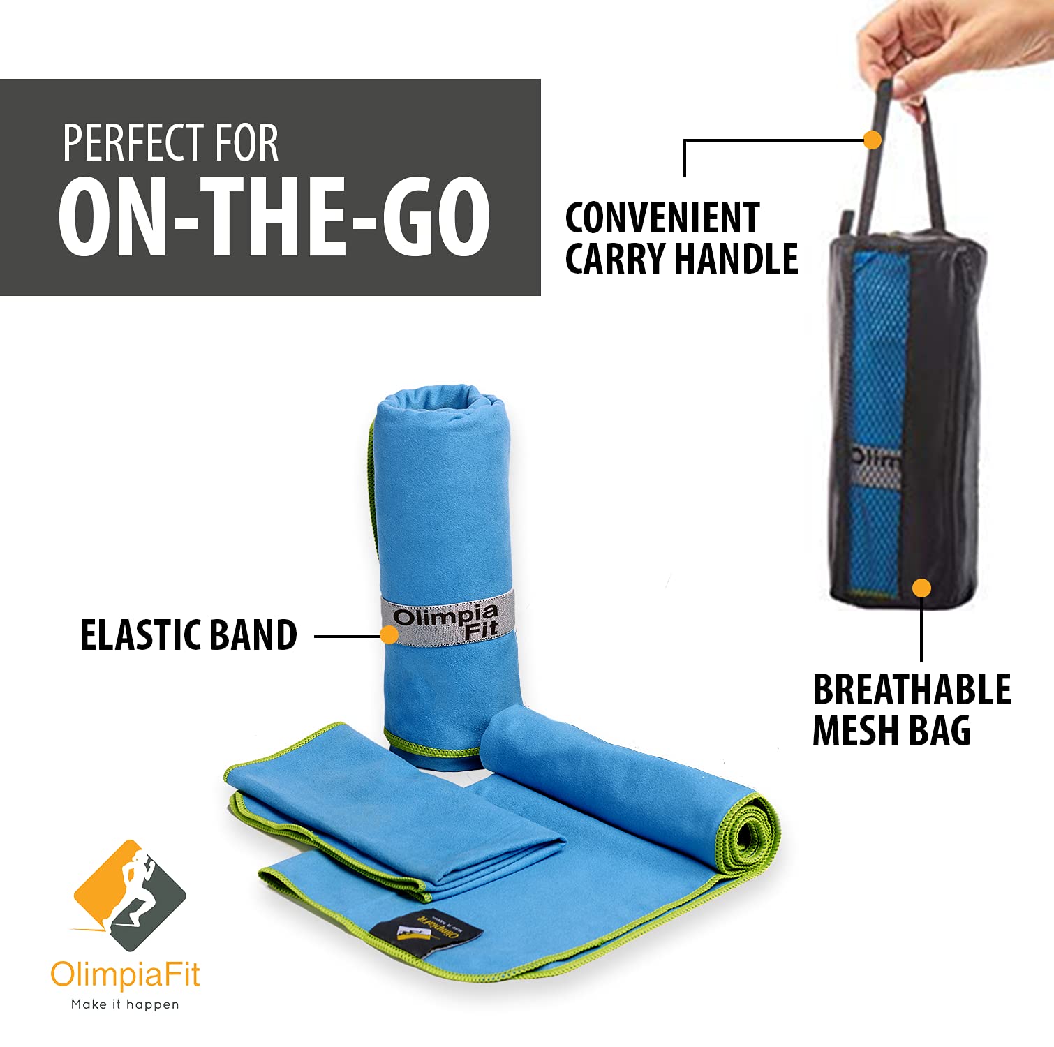 OlimpiaFit Quick Dry Microfiber Towel Set - 3 Pack Lightweight Travel Towels with Carry Bag | Fast Absorbing Sports Towels for Gym, Yoga, Swimming, Beach, Camping & Outdoor Activities | Perfect for Travel, Fitness & Active Lifestyle