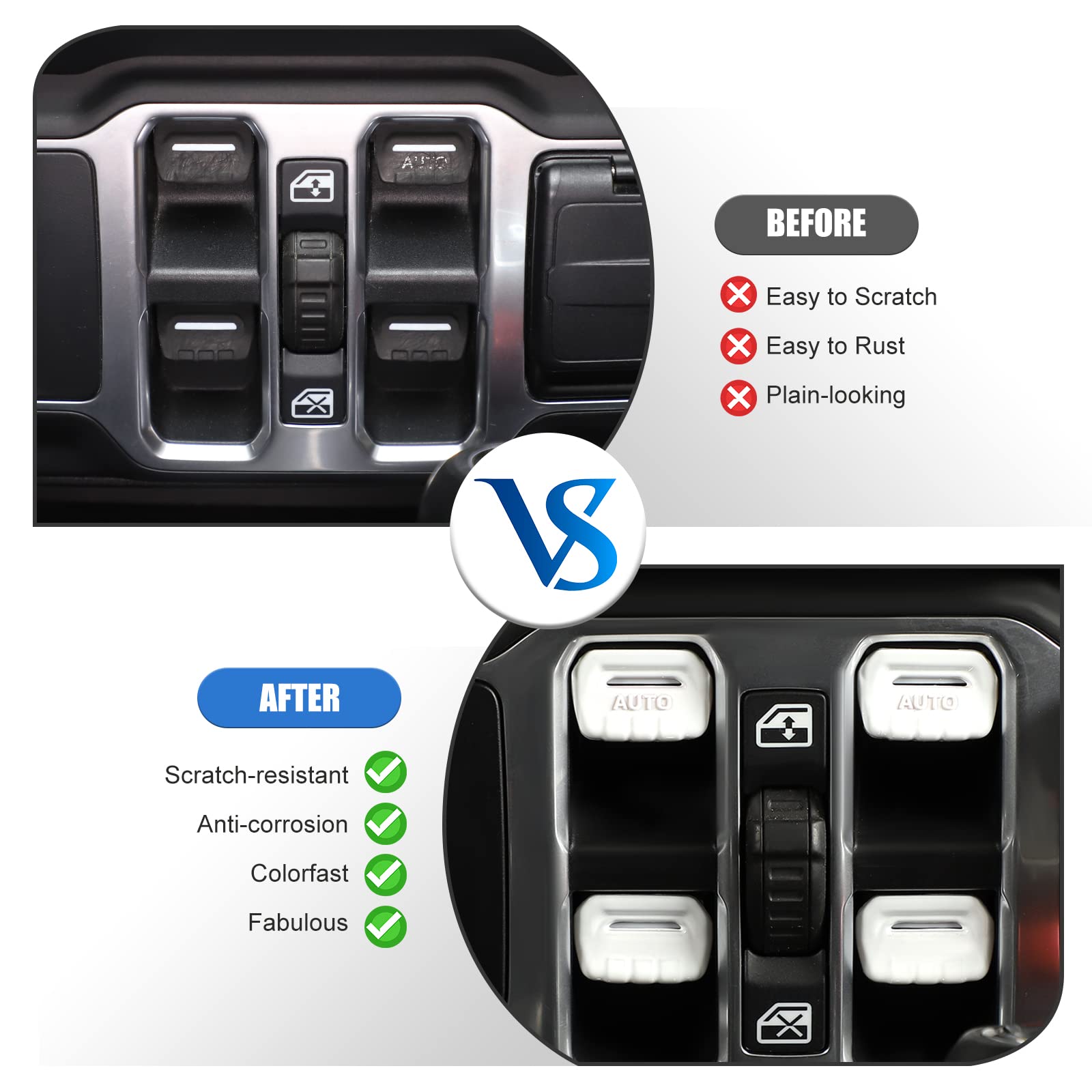 4PCS White Window Switch Button Cover Trim Interior Accessories for Jeep Wrangler JL JLU Gladiator JT 2018-2023 - Upgrade Your Ride with Stylish Protection (Perfect for Off-Roading & Daily Commute)