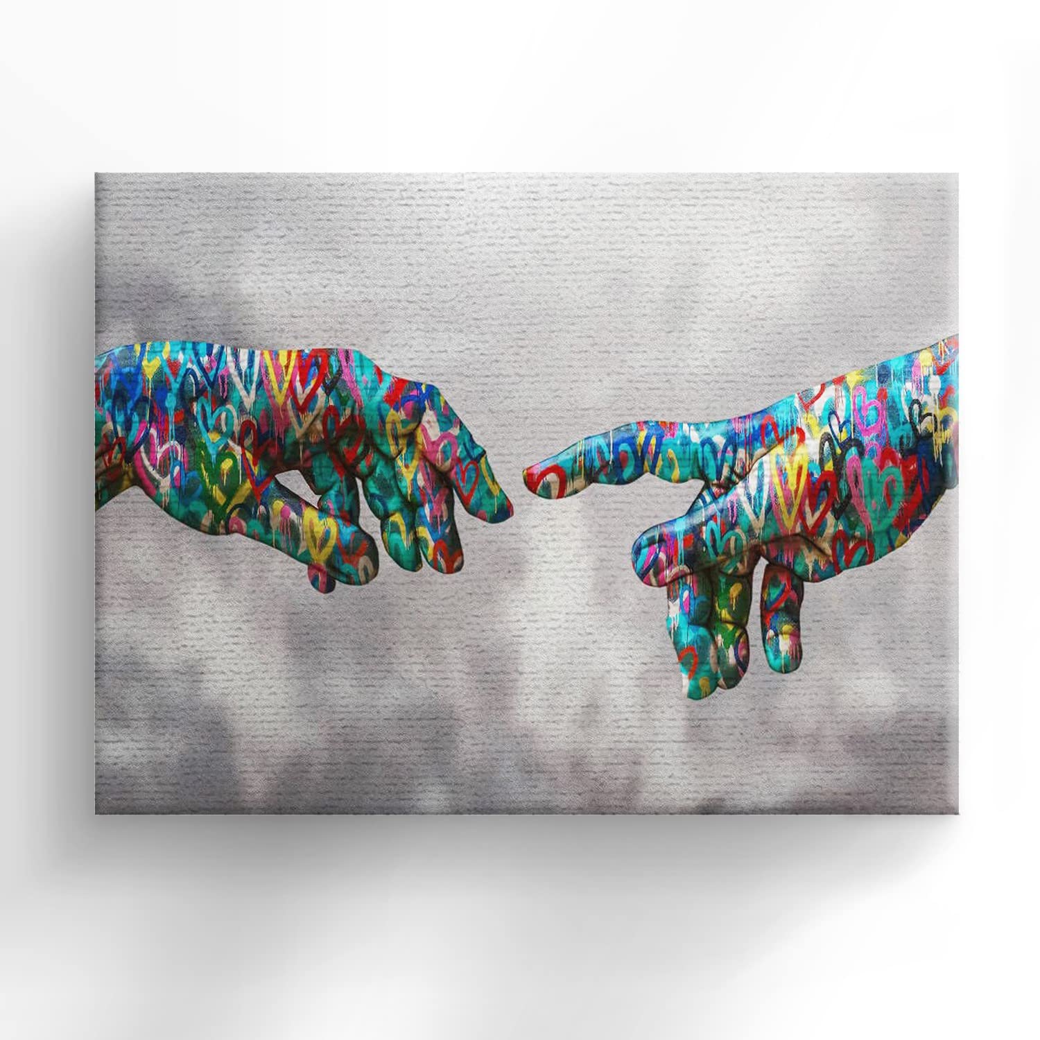 Abstract Graffiti Art Canvas Print - Colorful Adam Hand of God Pop Art Wall Decor for Modern Office & Home (40x28 Inch Framed) | Urban Street Art Poster, Large Wall Art for Living Room & Bedroom