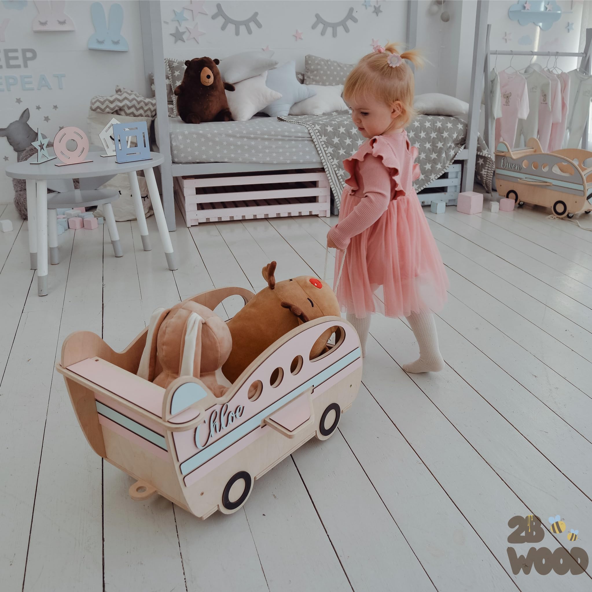 Personalized Kids Toy Storage Organizer with Wheels - Montessori Wooden Toy Box for Girls & Boys - Nursery Room Organization - Perfect for Playrooms, Bedrooms & Christmas Gifts