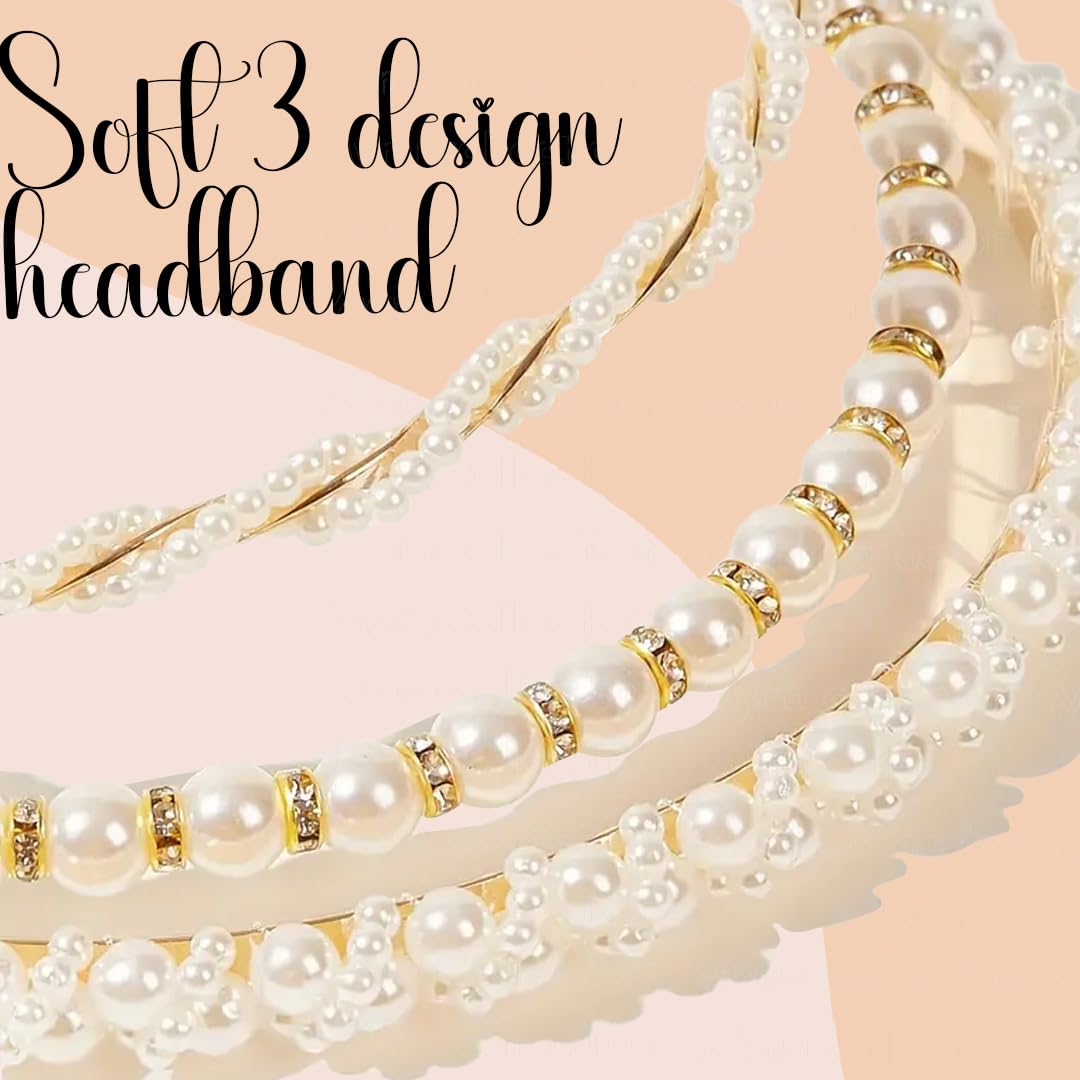 Myra Collection 3-Piece White Pearl Gold Headband Set - Elegant Hair Accessories for Women & Girls | Perfect for Weddings, Parties & Everyday Wear