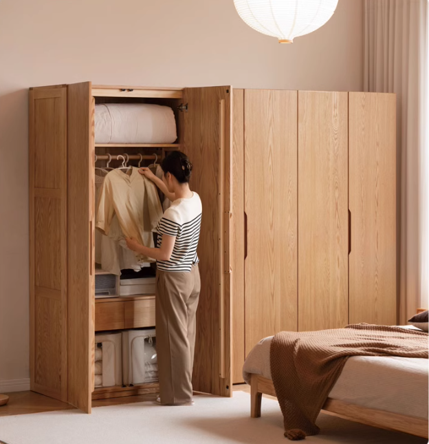 Solid Oak Wood Wardrobe - Premium Quality, Spacious Storage for Bedroom, Closet & Home Organization