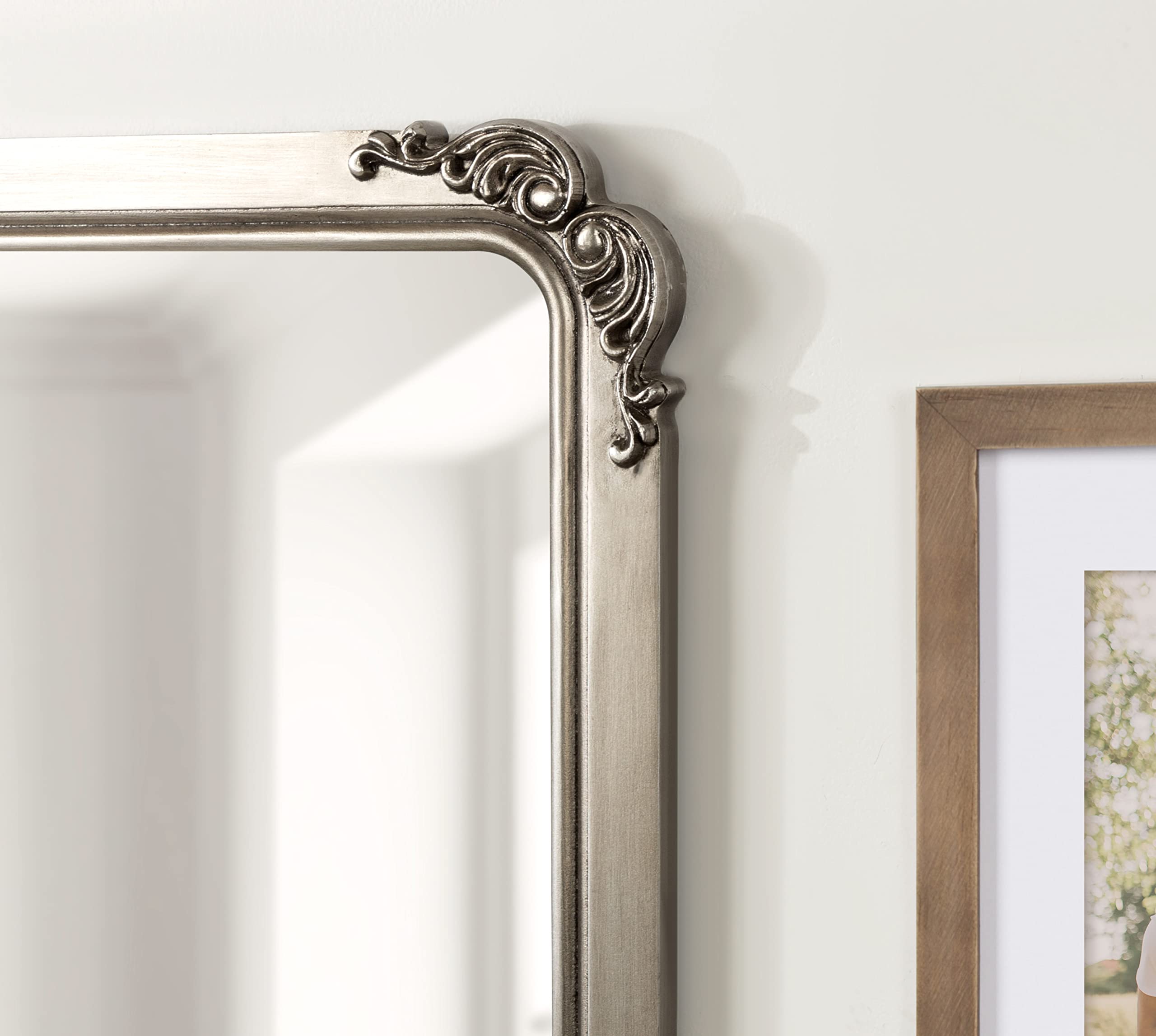 Kate and Laurel Ivette Traditional Ornate Wall Mirror - 25x35 Inches Silver Baroque Style Rectangular Mirror with Metal Frame & Elegant Garland Detail - Perfect for Living Room, Bedroom, Entryway & Bathroom Decor