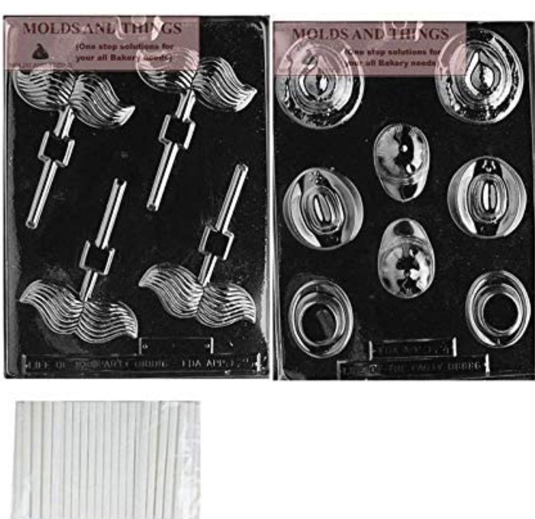 Mustache Cookie & Chocolate Candy Mold Set with 50 Sticks - Perfect for Birthday Parties, Baby Showers, and DIY Candy Making