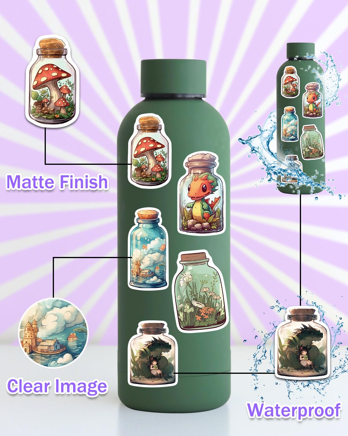 100 Pcs Aesthetic Vinyl Stickers - Cute Waterproof Decals for Water Bottles, Laptop, Phone & DIY Crafts - Perfect for Scrapbooking, Journaling & Personalizing Accessories