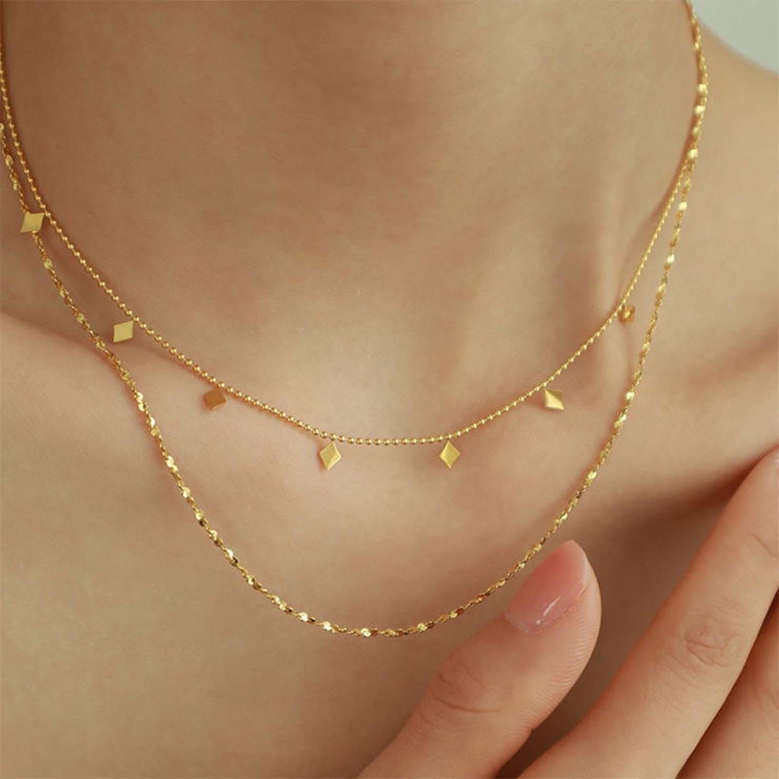 14K Gold Plated Layered Necklace Set for Women - Dainty Double Layer Snake Chain & Herringbone Satellite Bead Chain - Elegant Gold Jewelry for Everyday Wear, Date Nights & Special Occasions