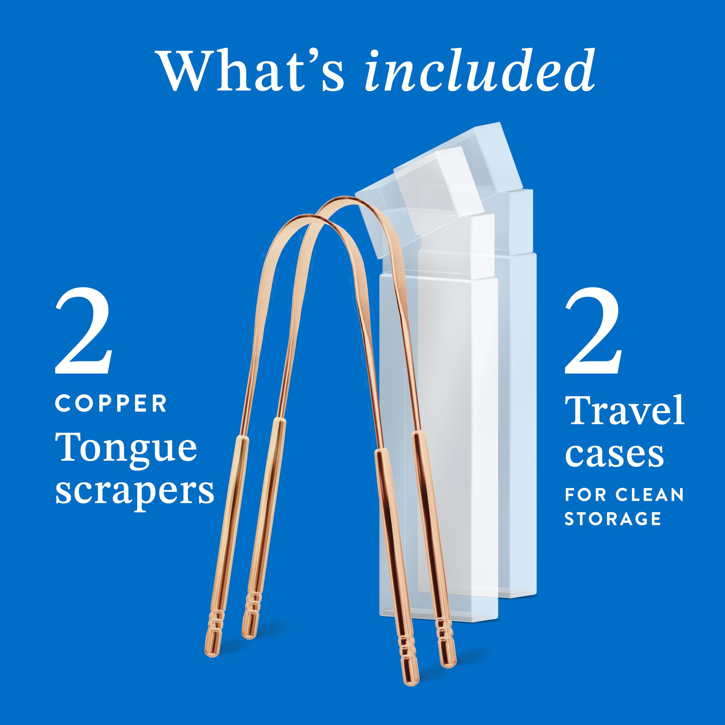 Copper Tongue Scraper for Adults (2 Pack) - Bad Breath Eliminator, Reusable Metal Tongue Cleaner & Scrubber - Oral Hygiene Essential for Fresh Breath & Better Taste - Perfect for Daily Dental Care & Travel Use
