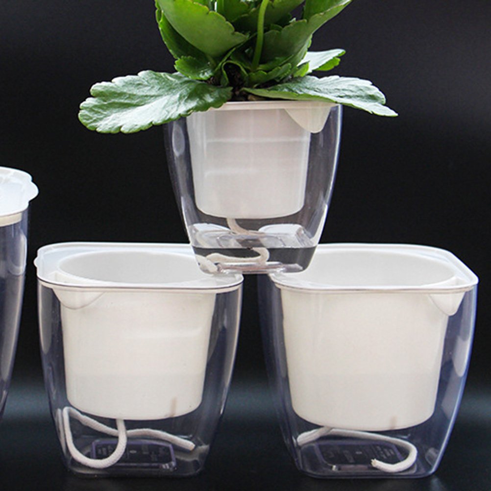 Stylish Hemoton Double Deck Planter - Transparent Indoor Garden Planter with Self-Watering System, Square Flower Pots for Home Decor (G103) - Perfect for Windowsills, Balconies & Office Spaces