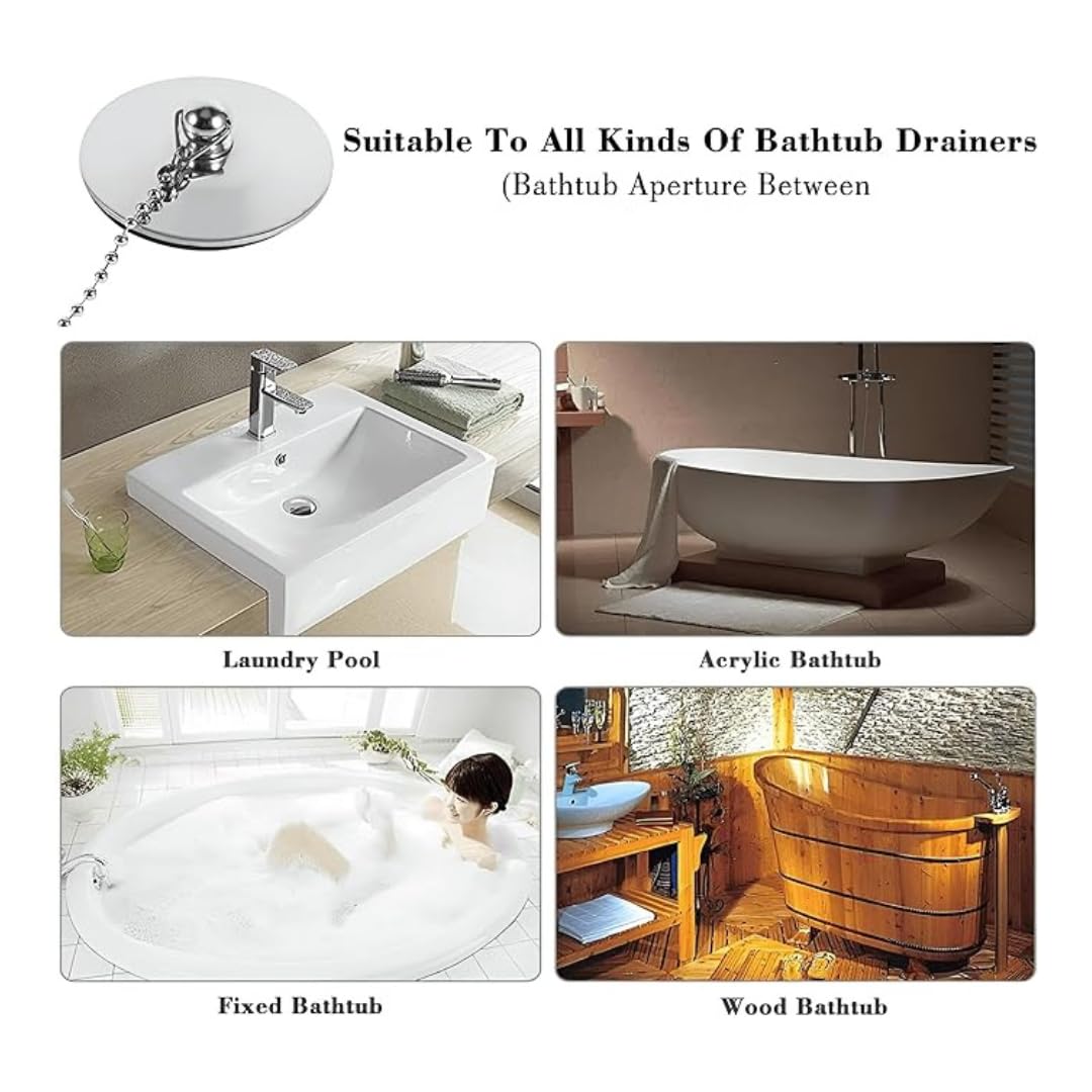 40mm Bathtub Chain Drain Plug - Stainless Steel Bathroom Sink Stopper with Rust-Proof Chain for Bathtubs, Sinks & Basins | Durable Water Drain Stopper for Home, Hotel & Spa Use