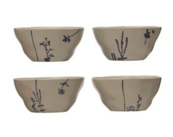 Hand Stamped Stoneware Bowl with Botanicals - Ceramic Serving Bowl for Soup, Salad, Pasta - Perfect for Dining, Entertaining & Home Decor