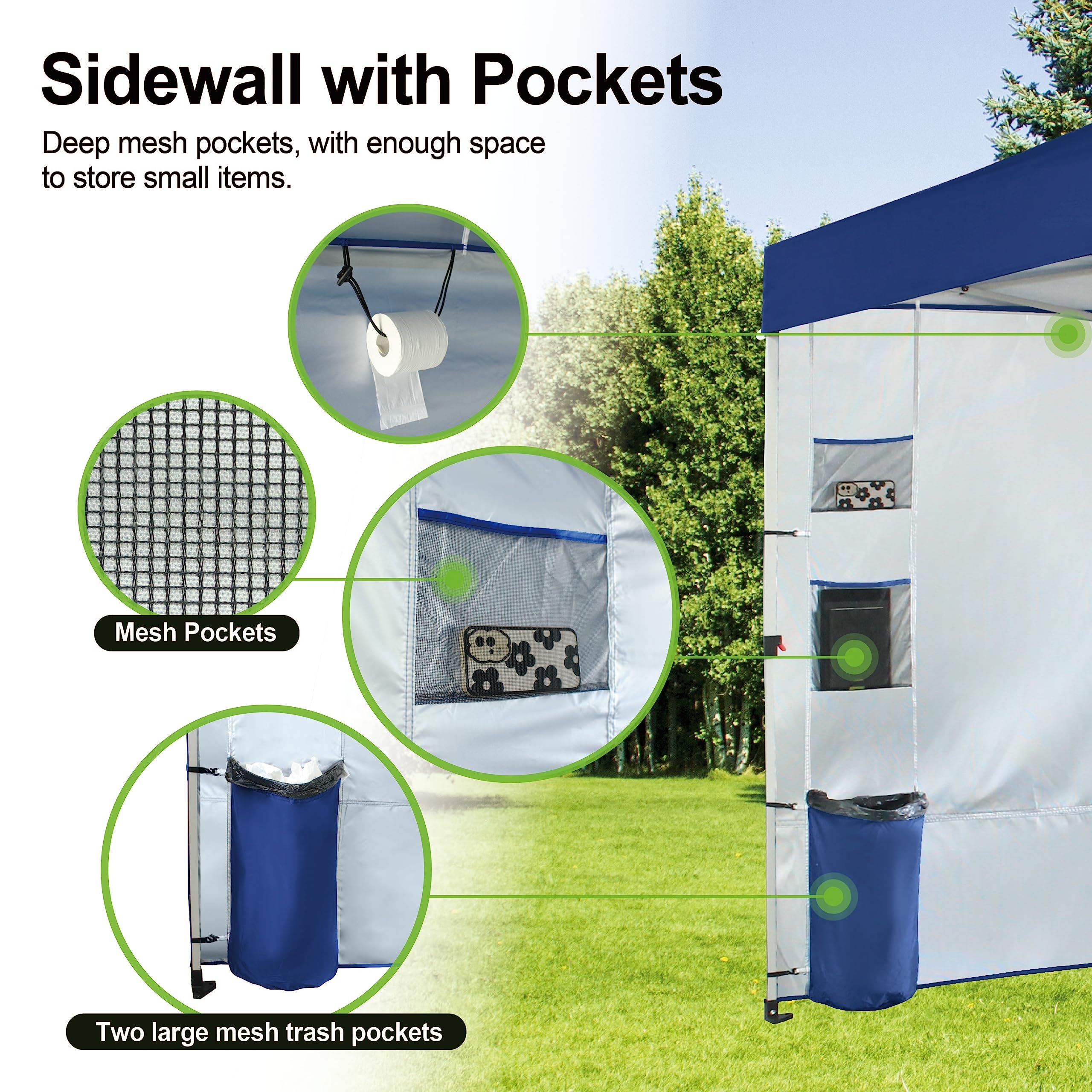 10x10 Pop Up Canopy Tent with Sidewalls & Pockets - Easy One-Person Setup Instant Sun Shelter for Camping, Beach, Backyard, Picnics & Outdoor Events - Portable Navy Blue Canopy with Center Lock System