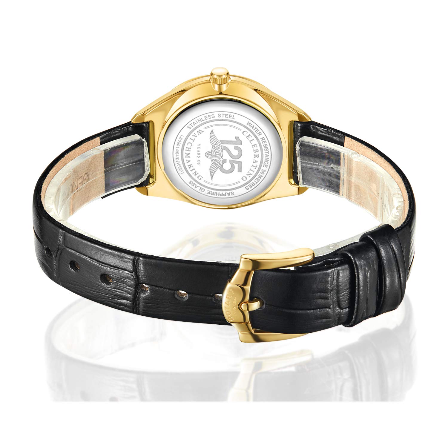 Rotary Women's Ultra Slim Watch with Black Leather Strap LS08013/03 (Gold & Gold) - Elegant Dress Watch for Business, Office & Formal Occasions