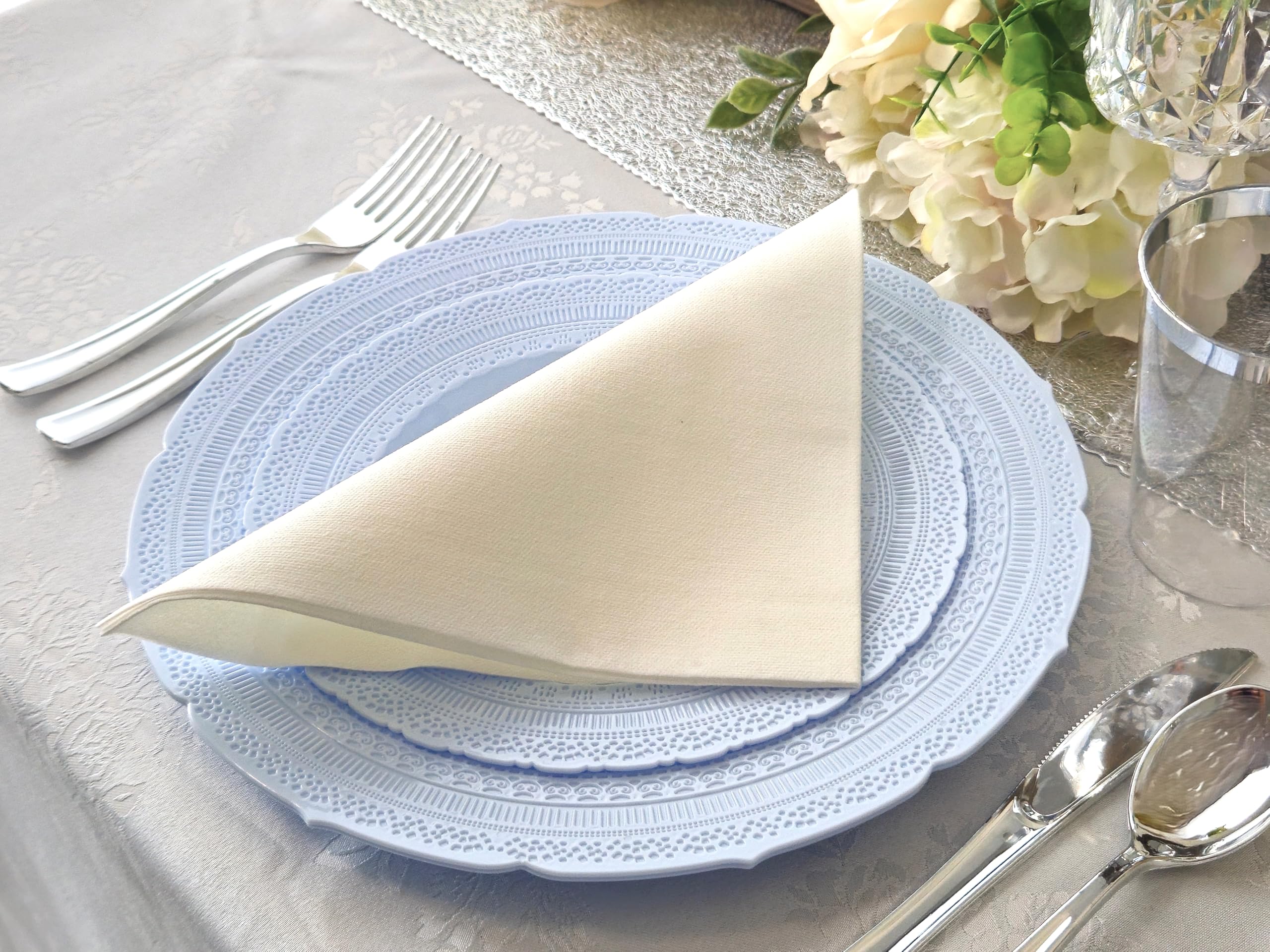 40-Piece Heavyweight Disposable Plastic Plates Set - Vintage Chateau Blue 14oz Soup Bowls for Weddings, Parties & Events | Durable Dinnerware for Catering, Picnics, BBQs & Family Gatherings