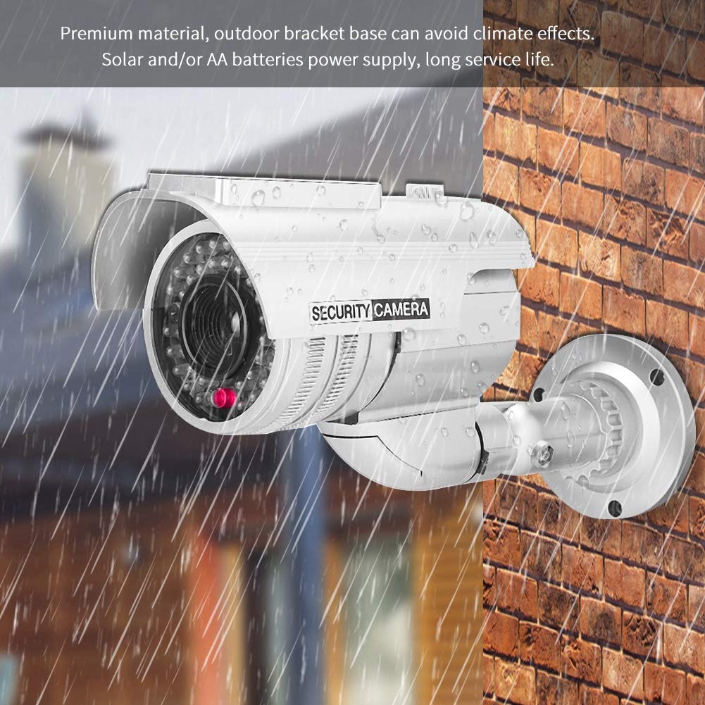 Solar Powered Fake Security Camera with LED Blinking Light - Dummy Bullet Surveillance Camera for Home & Business Outdoor Protection