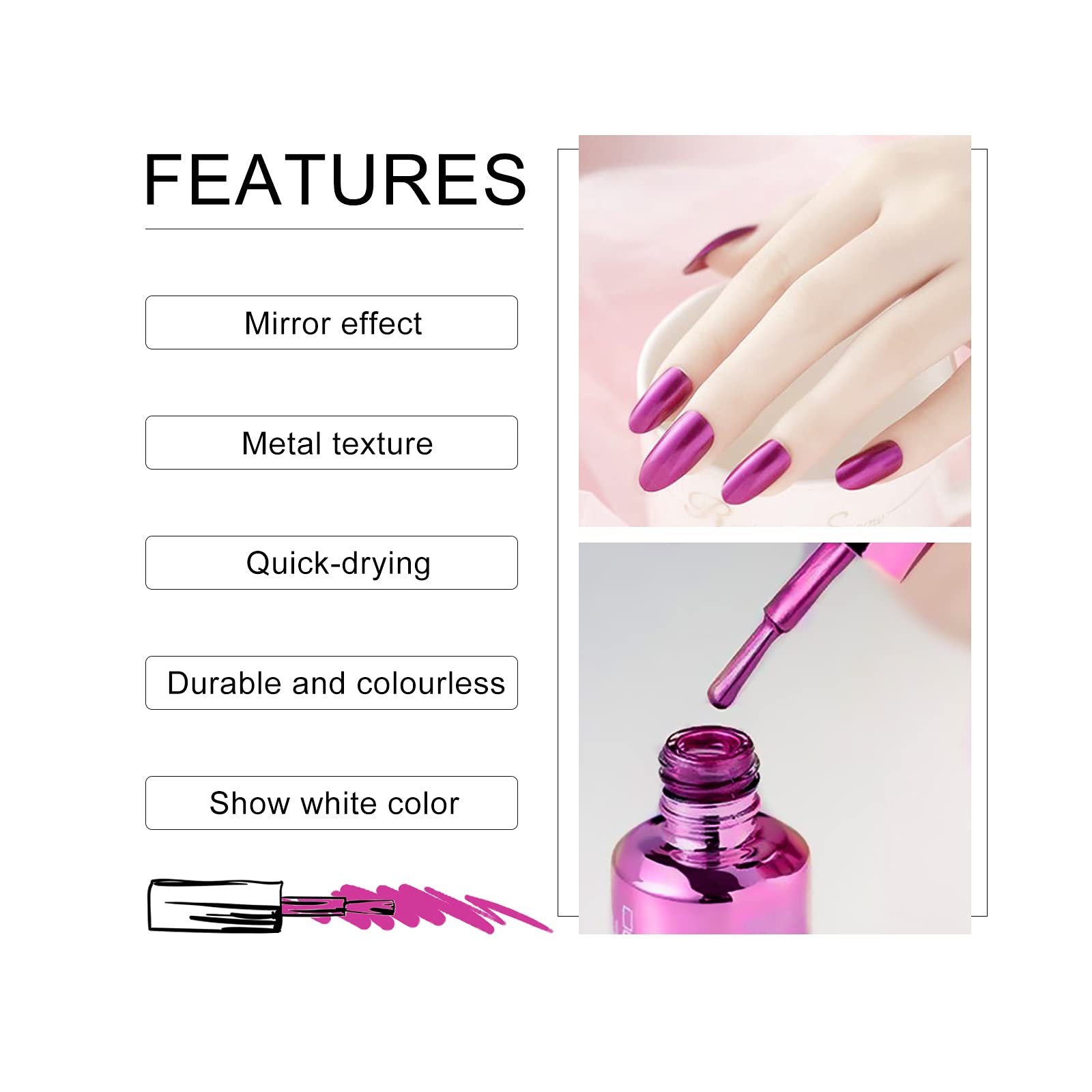 KYDA 18ml Metallic Mirror Nail Polish - Long Lasting High Shine, Reflective Chrome Finish for Manicure & Nail Art - #06 Silver Shade - Perfect for Parties, Weddings & Special Occasions