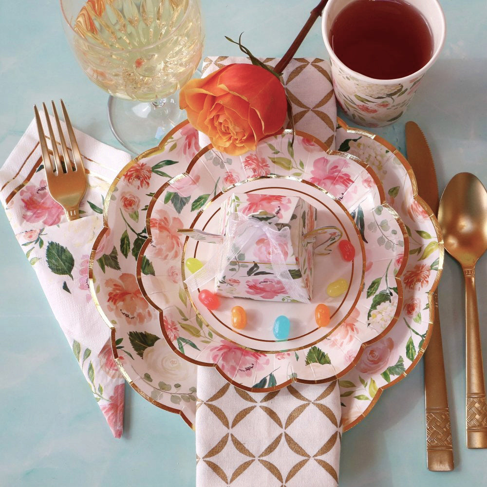 Pink Floral Brunch 62-Piece Tableware Set for 16 Guests | Elegant Dinnerware Kit for Bridal Shower, Baby Shower & Garden Party | 00264NA KIT
