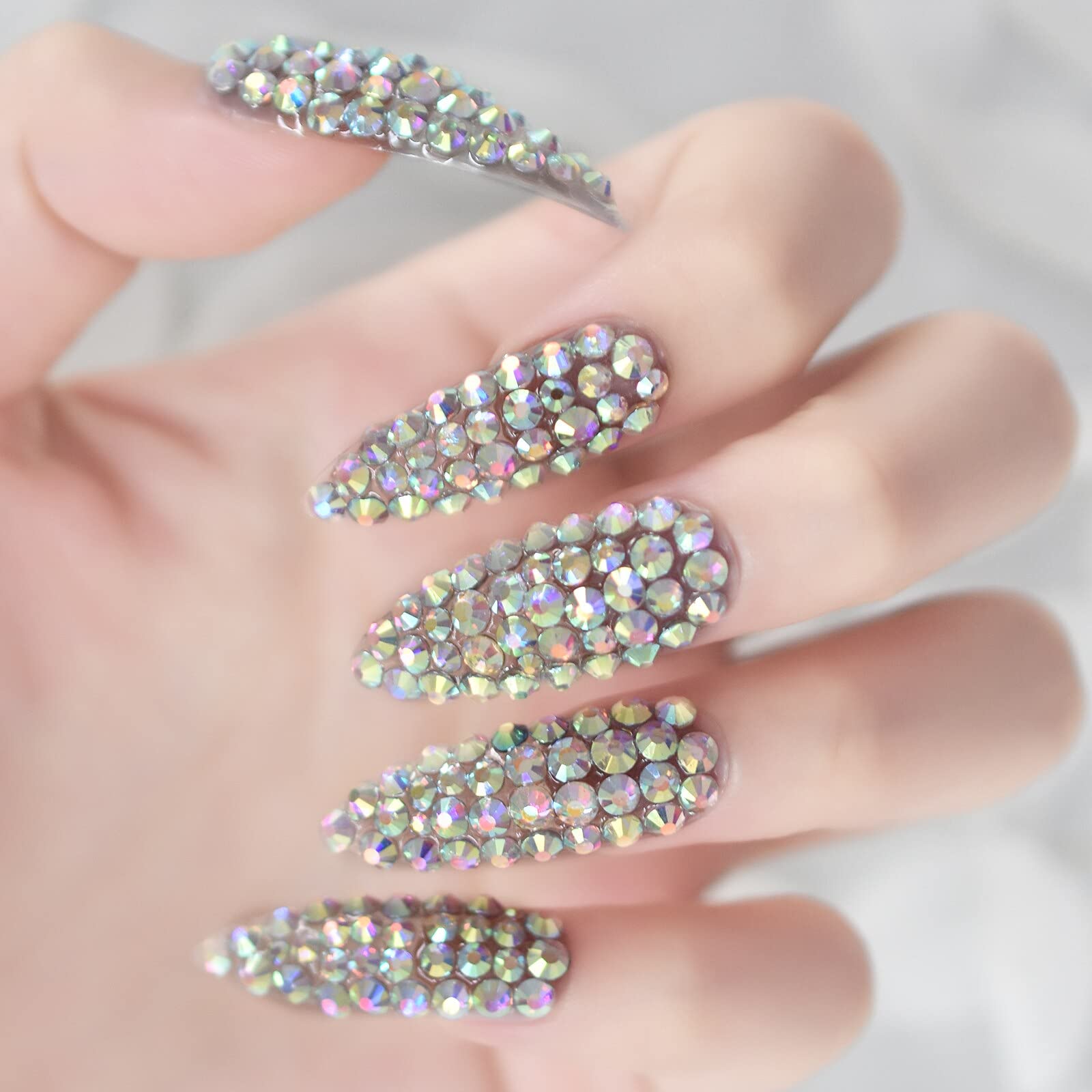Luxury 24pcs Full Cover 3D Rhinestone Press on Nails - Super Long Stiletto False Nails for Women | Salon Quality Manicure | Reusable Fake Nail Art Tips | Perfect for Parties, Weddings, and Special Occasions