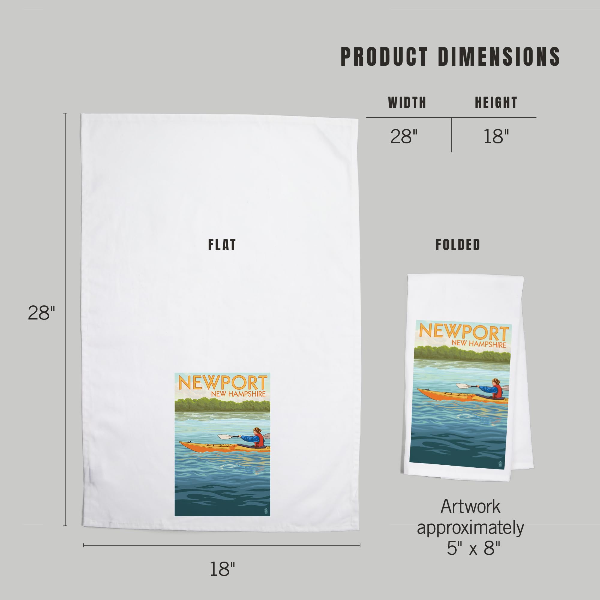 Lantern Press Newport New Hampshire Kayak Scene Tea Towel - 100% Cotton Decorative Hand Towel for Kitchen & Home Decor | Perfect for Gifts, Dish Drying & Coastal Themed Decor